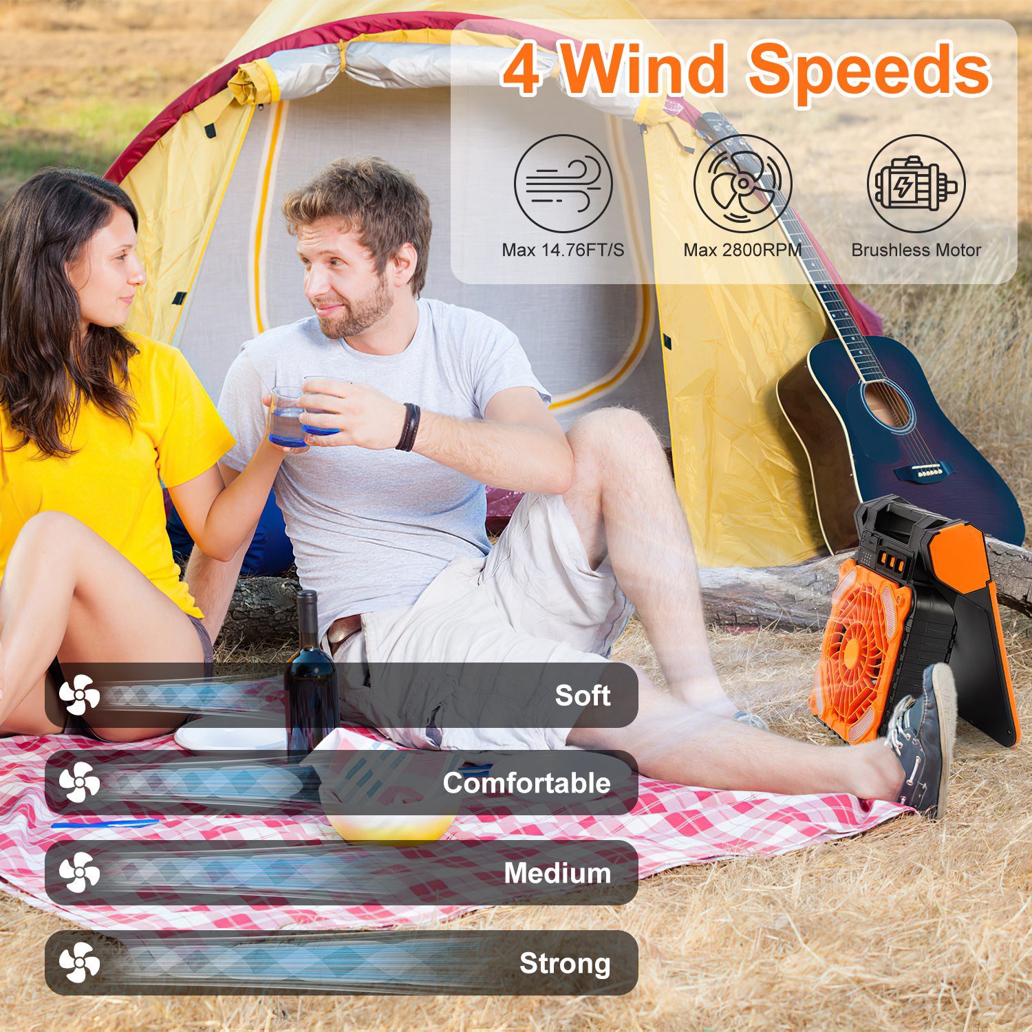 Solar Camping Fan With LED Lantern 5200mAh Rechargeable Battery Operated Portable Fan With Emergency Power Bank 4 Wind Speeds 3 Light Modes 3 Timers For Hiking Fishing Travel — image 12