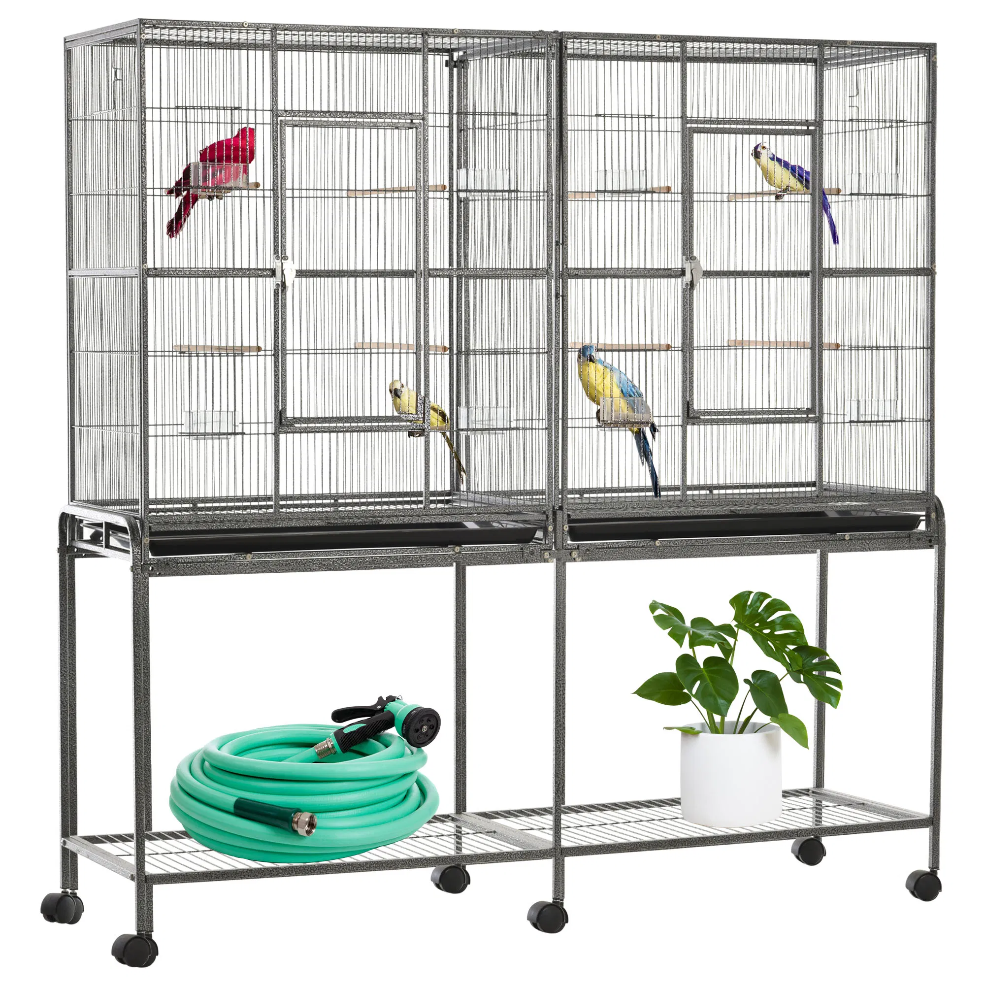 64" Extra Large Bird Cage, Rolling Metal Parrot Cage, Bird House with Detachable Rolling Stand, Storage Shelf, Wood Perch, Food Container, 62.8" x 18.9" x 64.2" — image 1