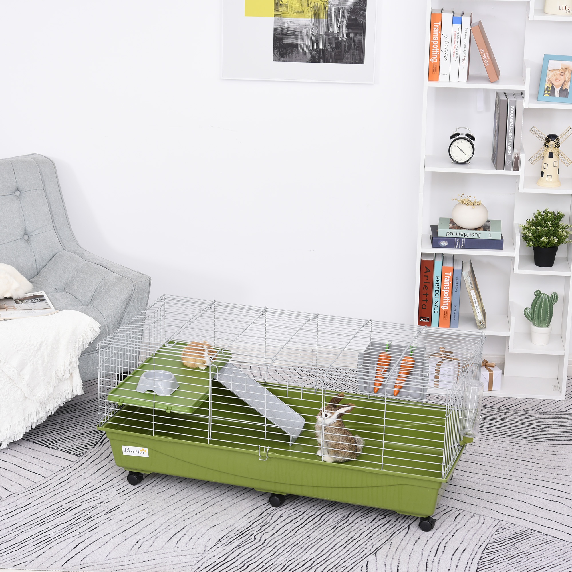 47" Small Animal Cage Chinchilla Guinea Pig Hutch Pet House With Platform Ramp, Food Dish, Wheels, & Water Bottle — imagen 1