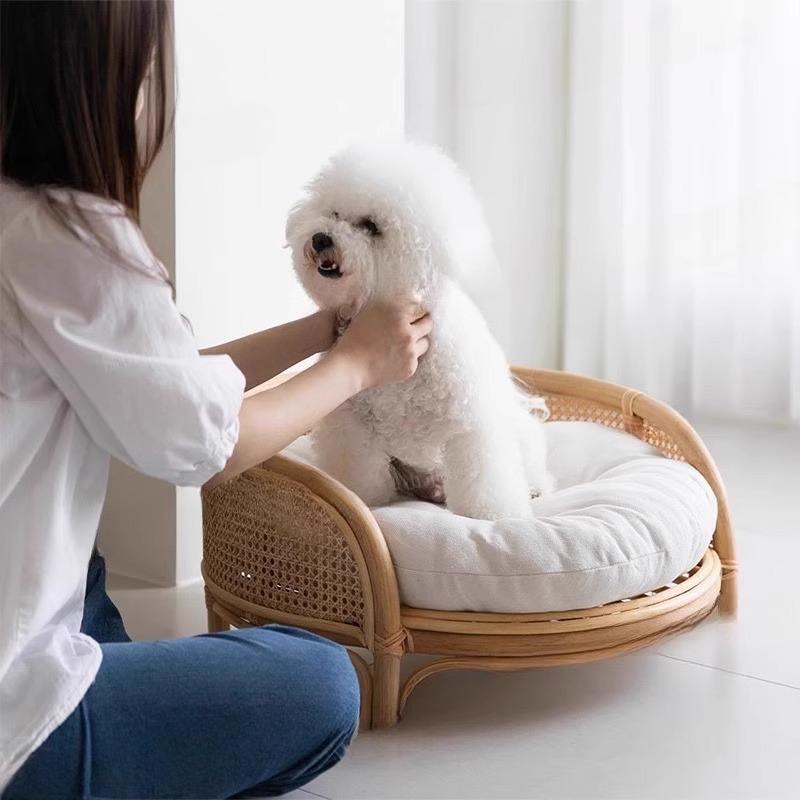 Cama de mimbre natural para perros y gatos, cuna Teddy, cuna Princesa — imagen 4