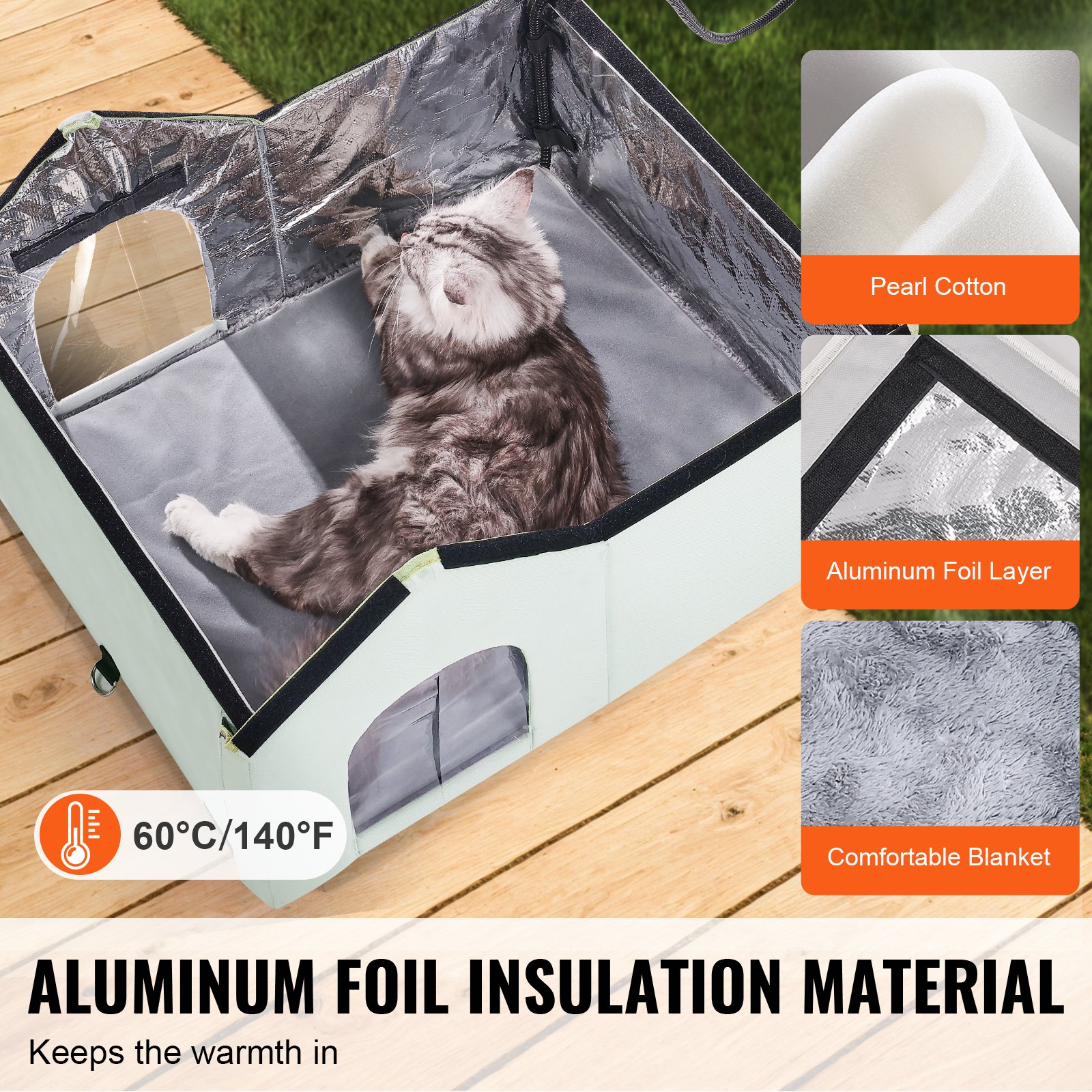 Heated Cat House Foldable Kitty Shelter With Heated Pad Green Large — imagen 11