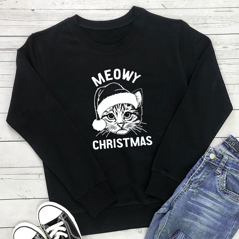 Letter printed cat round neck hoodie — image 1