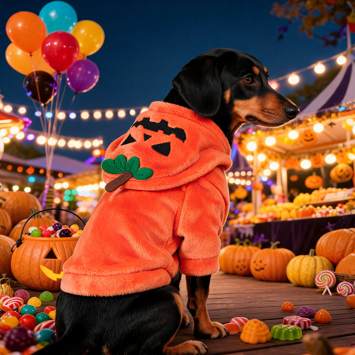 Halloween Pumpkin Pet Hoodie Costume Fleece Warm Dog Cat Hoodie with Leash Clip — image 2