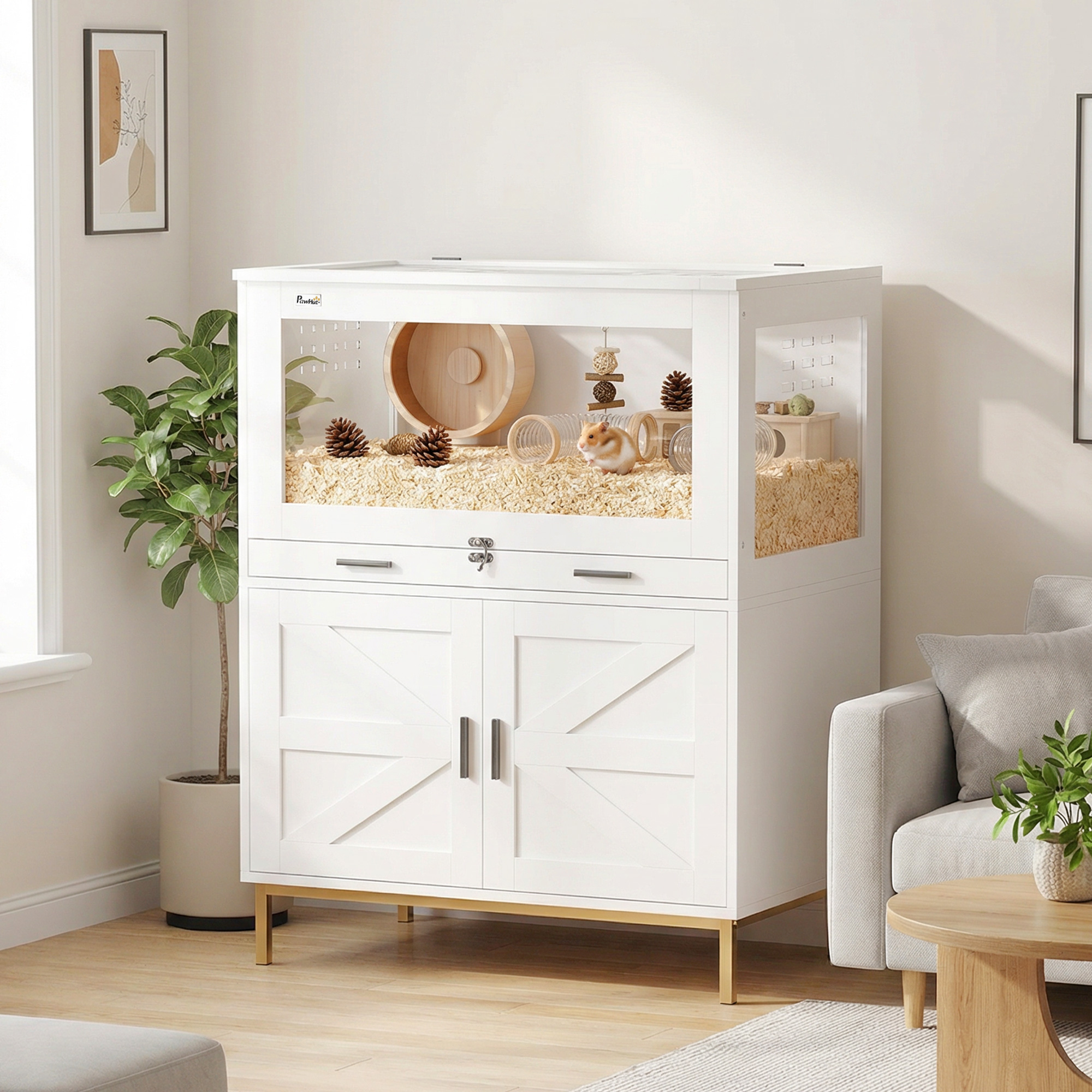 Caja para Hámsters con Gabinete de Almacenamiento, Caja para Animales Pequeños con Cajón Deslizante y Paneles Acrílicos, 76 cm x 49.5 cm x 91 cm — imagen 5