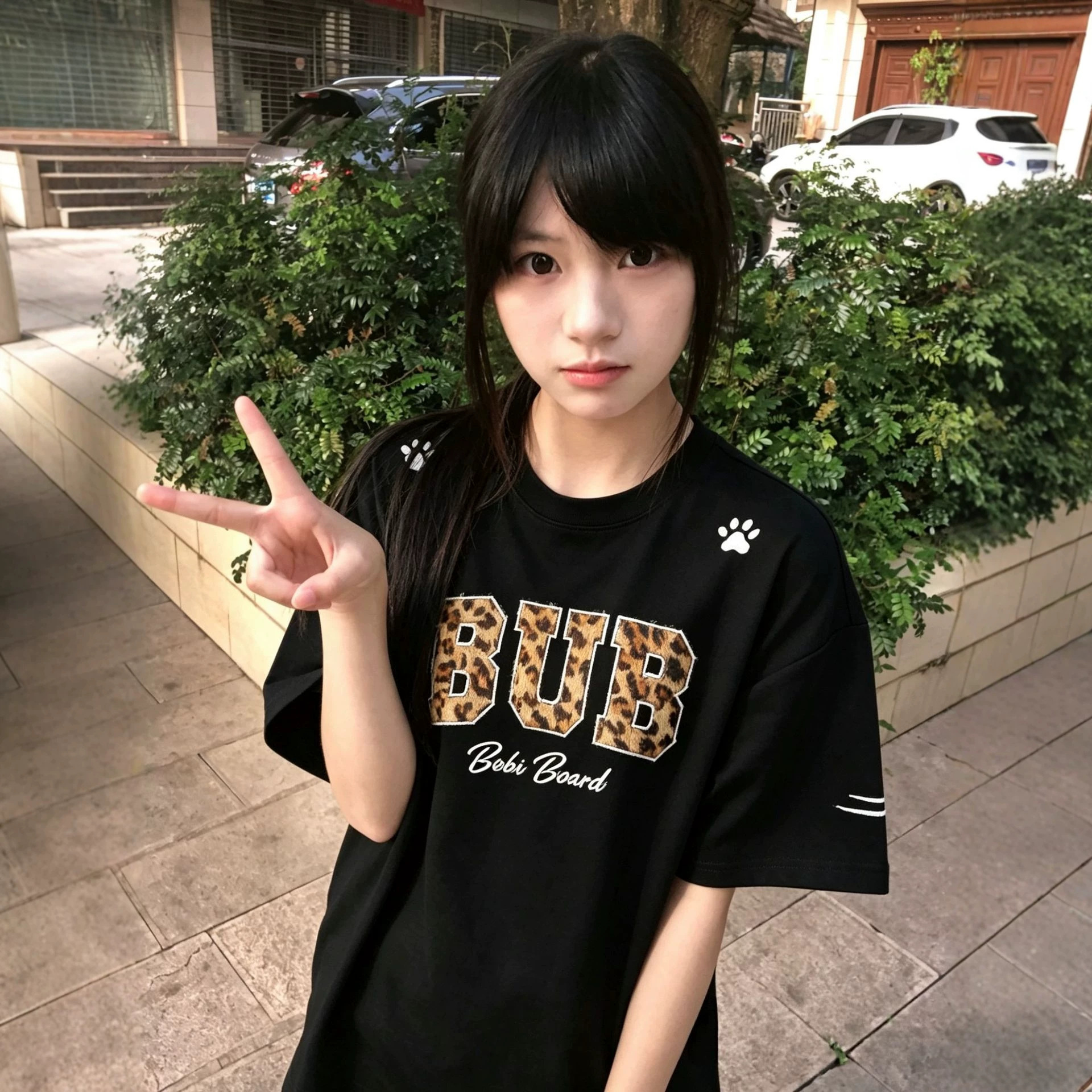 Leopard Print Fleece Embroidered Cotton Short Sleeve T-Shirt — image 4