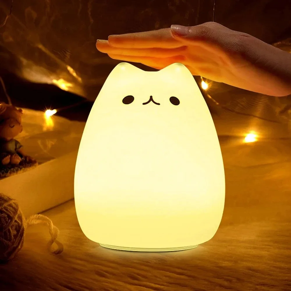 Touch Night Light Colorful Cat Silicone Animal Light Led Cartoon Lamp Bedroom Decoration Lights Bedside Lighting — image 1