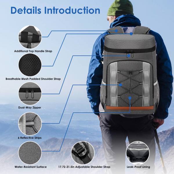 Mochila Refrigerada 36 Cán Leakproof Mochila Refrigerada Con 25L-6.6Gal Para Pícnic, Camping, Playa, Senderismo, Pesca y Viaje — imagen 7