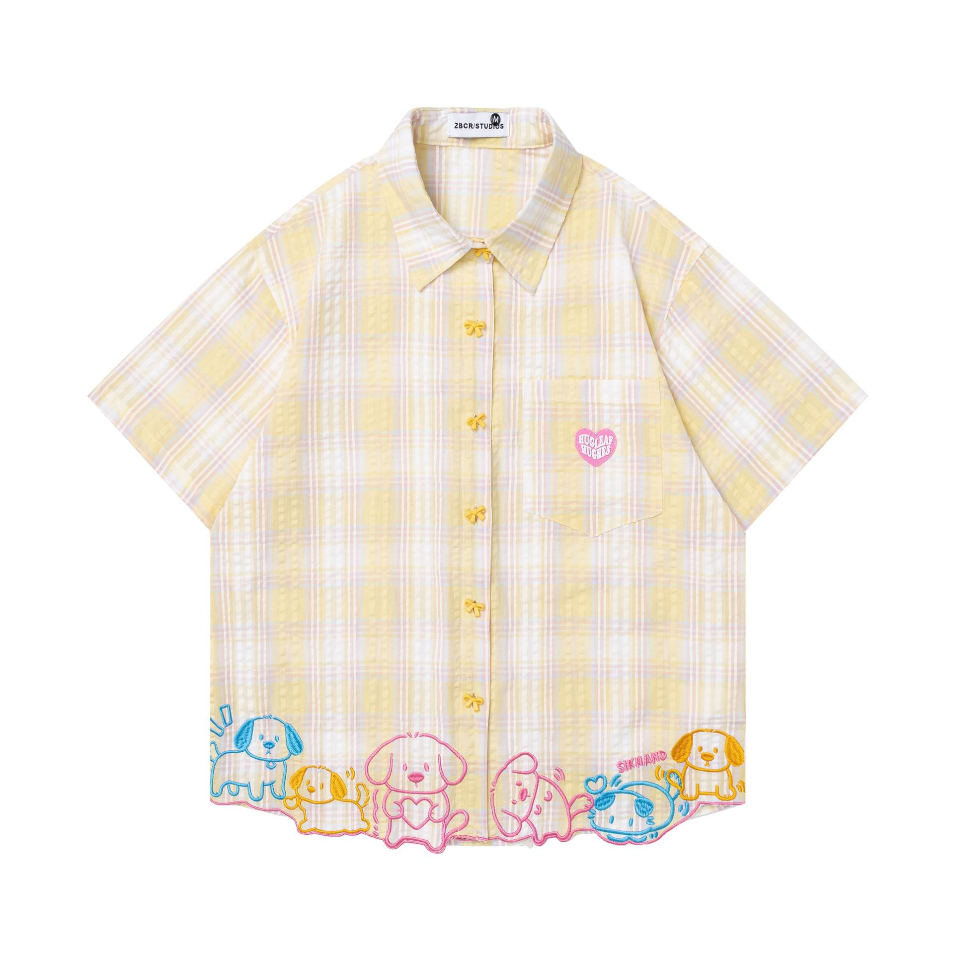 Small dog embroidered checkered short sleeved shirt — image 8
