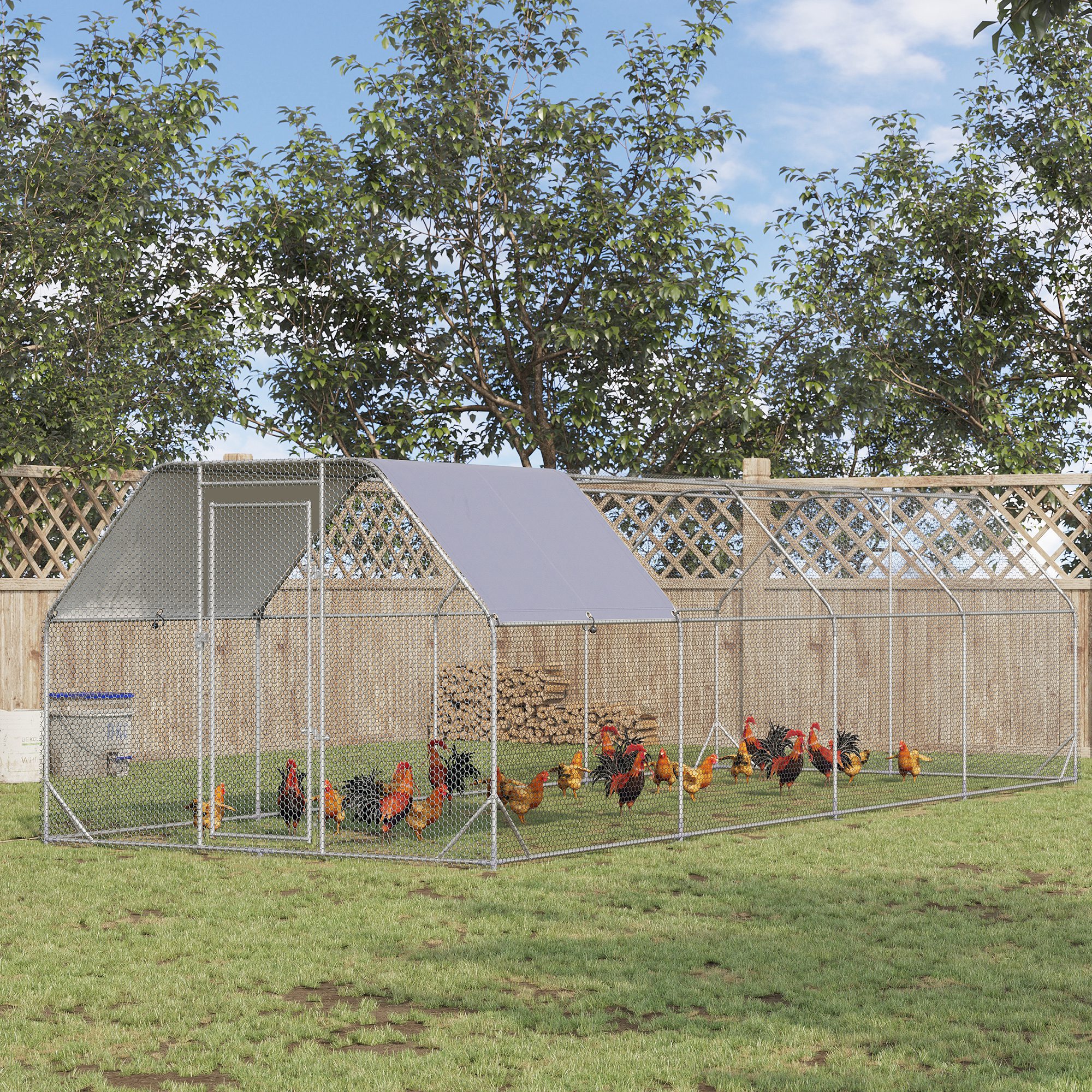 Large Chicken Coop Metal Chicken Run with Waterproof and Anti-UV Cover, Flat Shaped Walk in Fence Cage Hen House for Outdoor and Yard Farm Use, 1" Tube Diameter, 9.2 x 24.9 x 6.4 — imagen 1