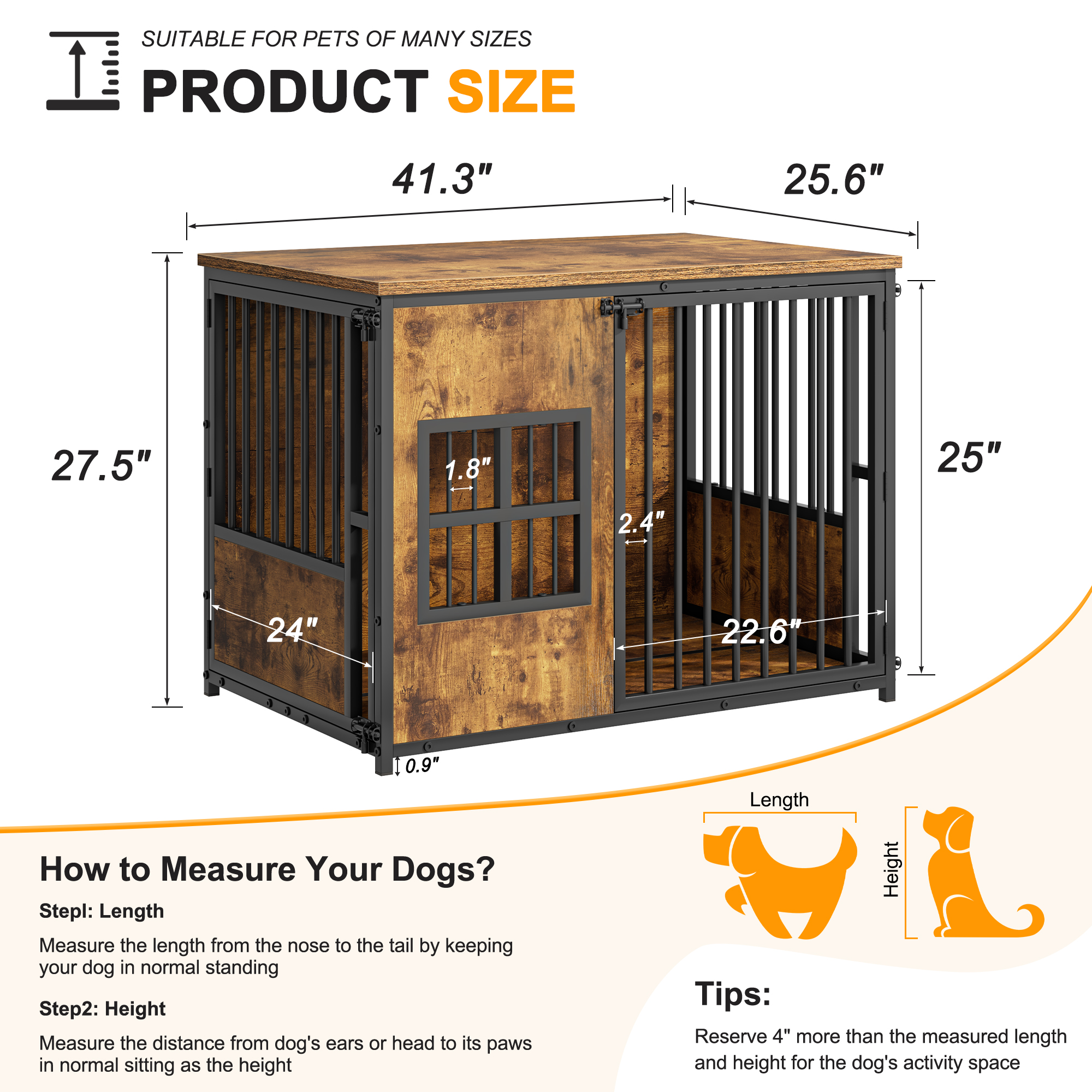 Wooden Dog Crate Furniture, Large Dog Kennel with Storage Top, Indoor Pet Cage — image 4