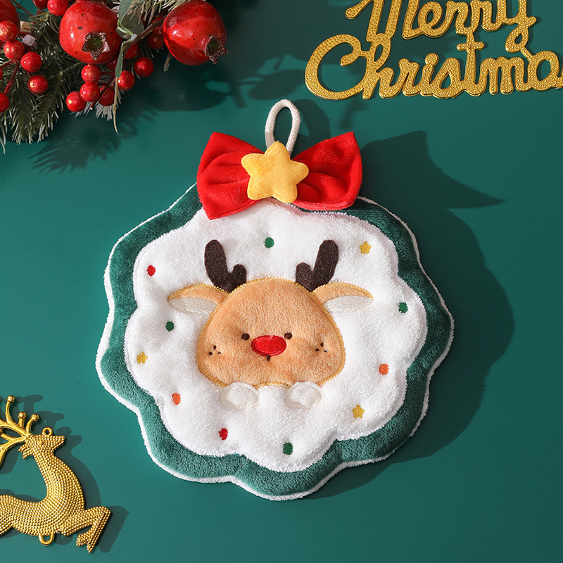 Christmas coral fleece hand towel hanging type absorbent quick drying cloth, kitchen and bathroom hand towel pendant — image 3