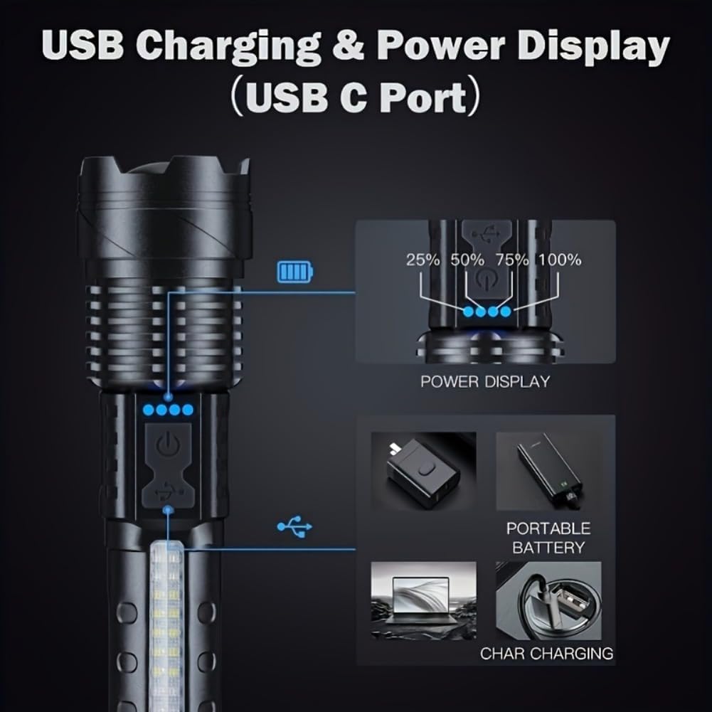 Lámpara LED de Alta Potencia Portátil con Recarga, Foco Ajustable y Resistente al Agua para Camping, Pesca, Caza, Escalada y Emergencias — imagen 5