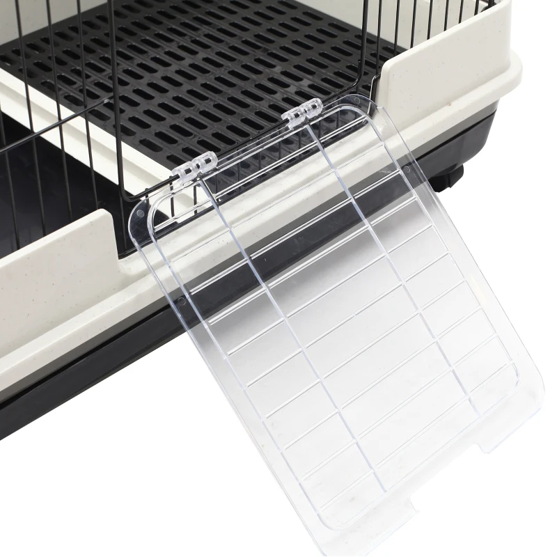 PawHut 2-Level Small Animal Cage Rabbit Hutch With Wheels, Removable Tray, Platform And Ramp For Bunny, Chinchillas, Ferret, Black — imagen 10