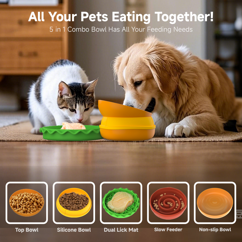 Combinación de Tazones para Perros y Gatos con Apariencia de Hamburguesa - 5 en 1 — imagen 1