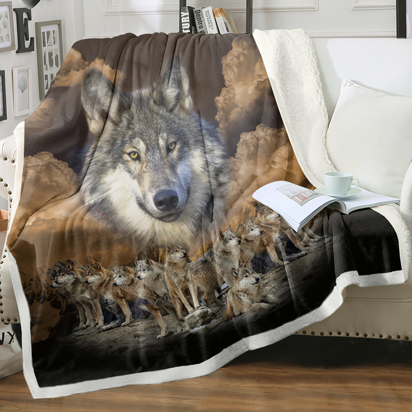 Manta de lobo indio Sherpa para dormir - Cojín de decoración para sofá, cama o silla con textura suave y abrigadora — imagen 1