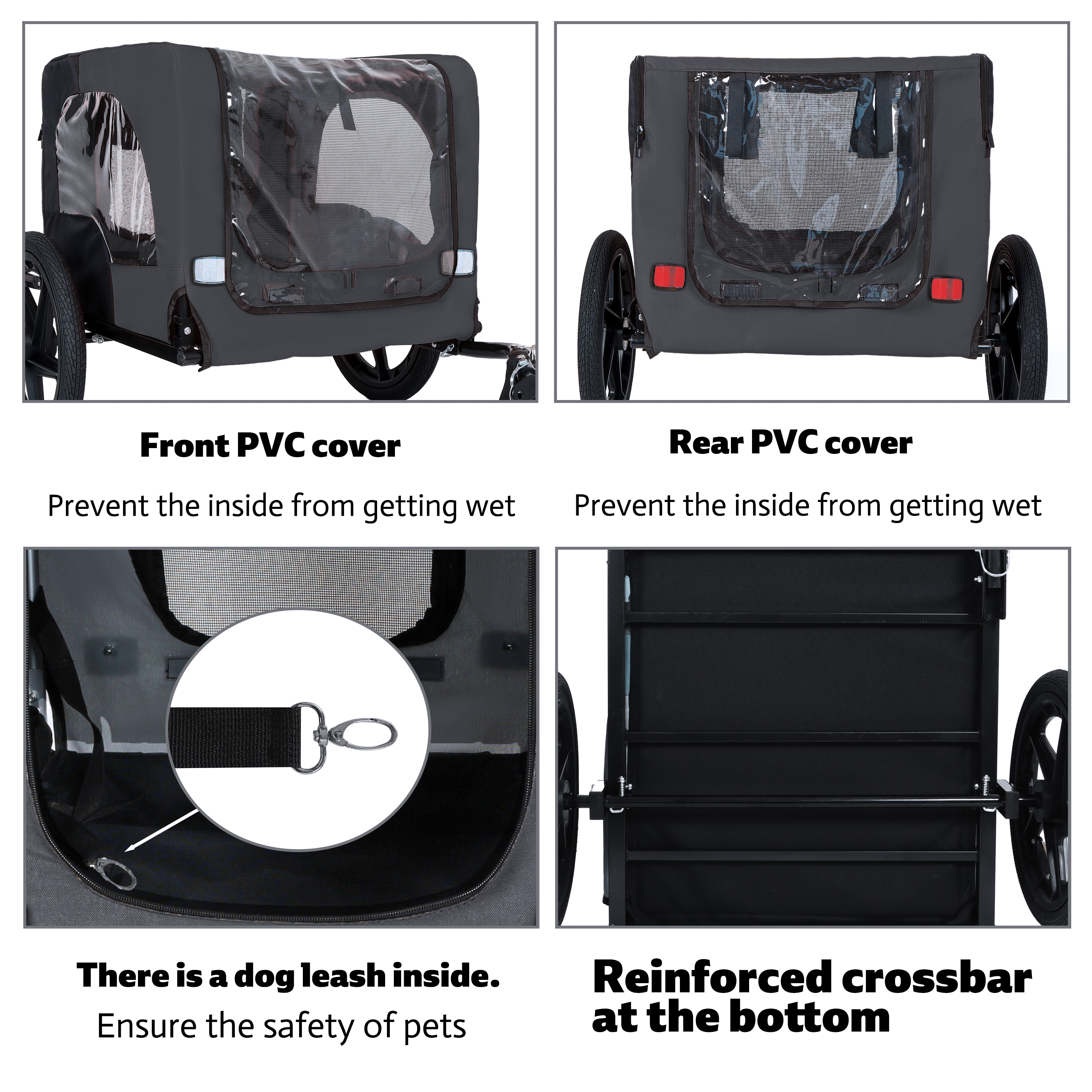 Outdoor Heavy Duty Collapsible Pet Bike Trailer With 16-Inch All-Terrain Wheels & Universal Hitch - Foldable Dog Cargo Carrier Cart For Bicycles, Black Dark Gray — image 2