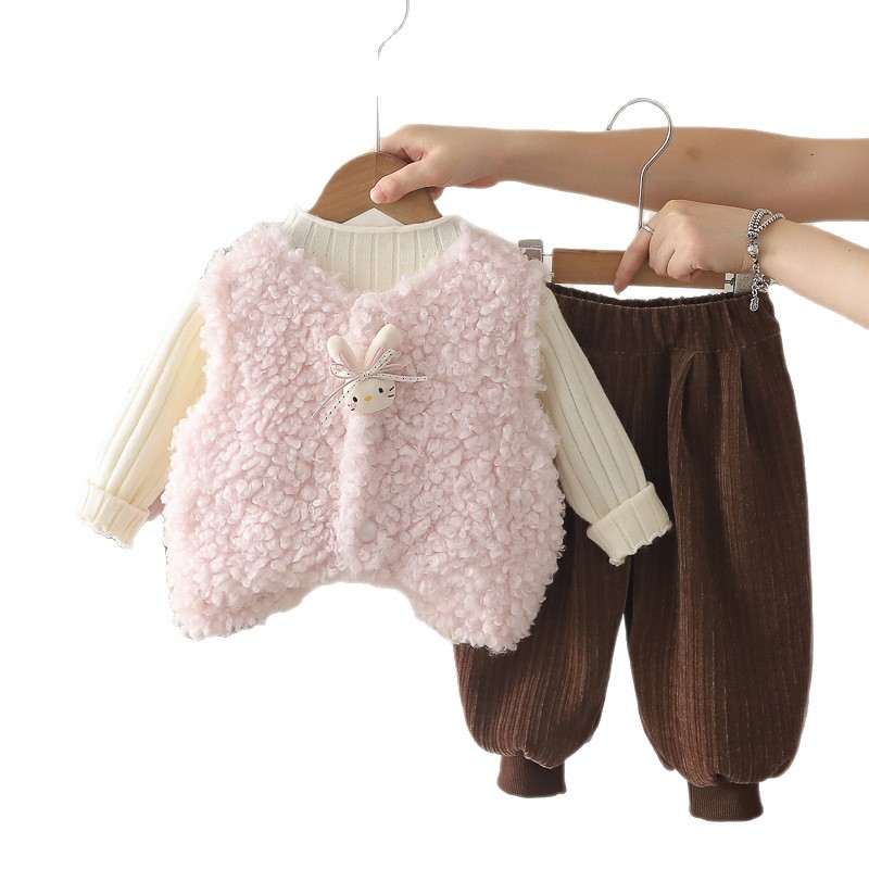 Stylish Girls Fleece-Lined Three-Piece Set with Rabbit Vest — image 6