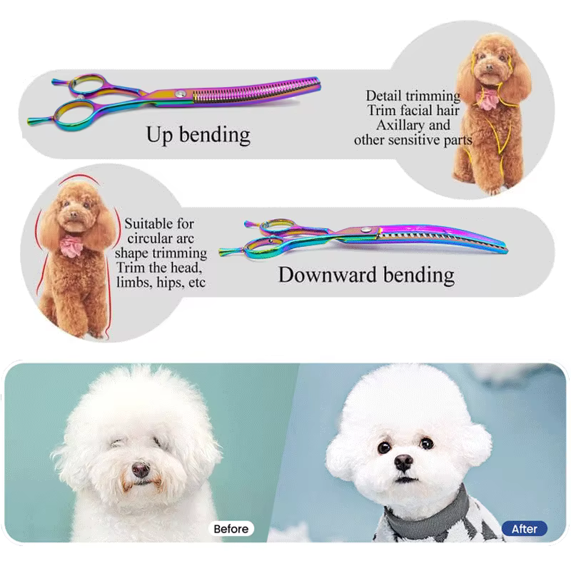 Colorful Dog Curved Thinning Shears 7.0 inch Professional Dog Grooming Scissors Pet Curved Thinning Shears — image 3