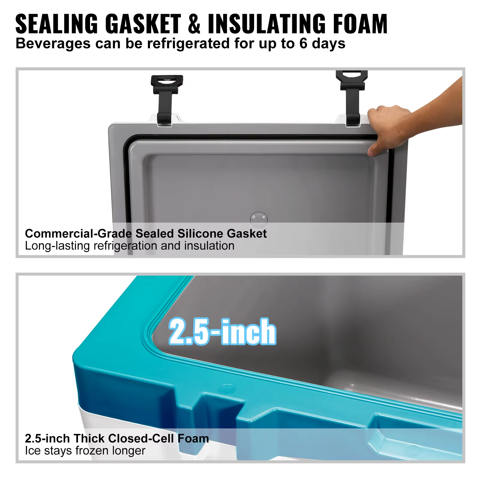 VEVOR 52QT Portable Hard Cooler Fully Insulated Ice Chest Cooling Box Goods Basket for Beach Outdoor Camping Travel — imagen 3