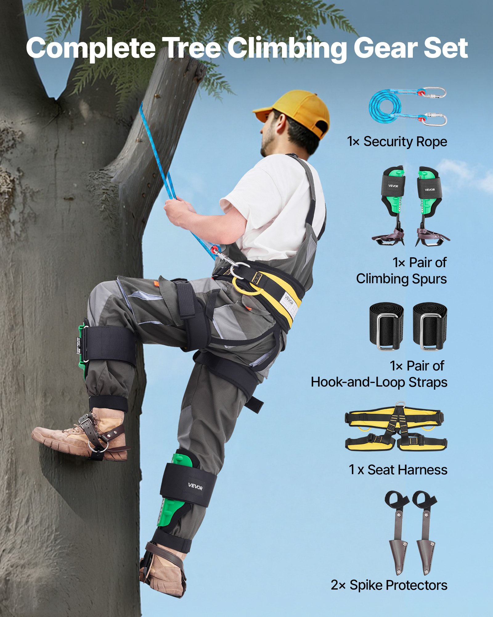 Tree Climbing Spikes Set, Height-Adjustable Tree Climbing Gear With Straps & Spike Protectors, 350 Lbs Load Capacity, Heavy Duty Steel Climb Spurs Arborist Equipment For Fruit Picking Hunting — imagen 3
