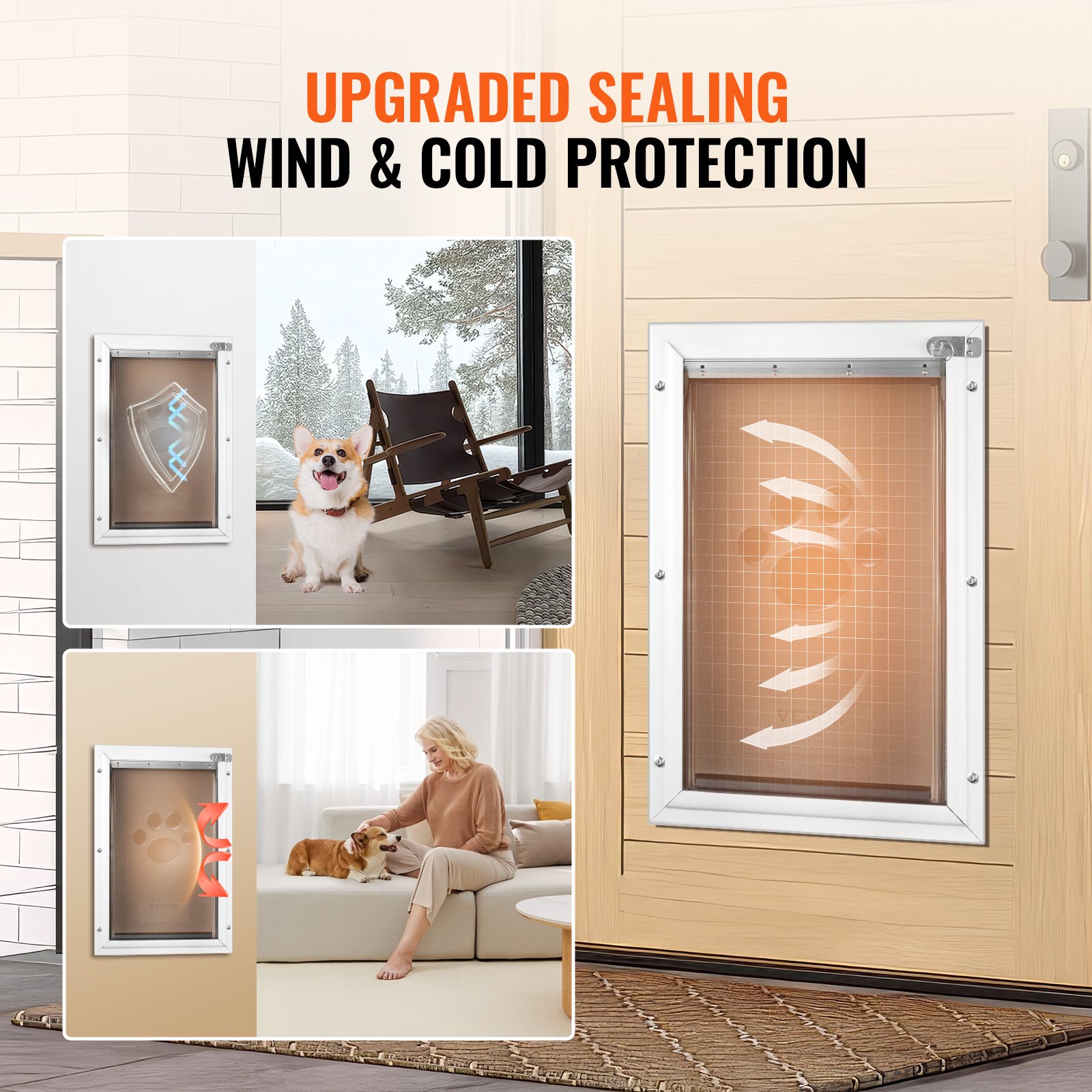 Pet Door, 11.3" X 16.02" Aluminum Frame With Lock And Flap System, Weatherproof Doggy Door, Easy To Install In Interior Or Exterior Doors, Pet Door Suitable For Cat Doggie Kitties (White-M) — imagen 2