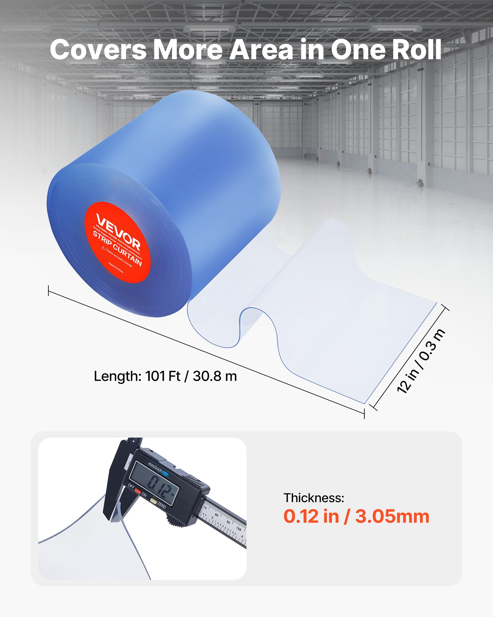 Clear PVC Strip Curtain, 101 Ft Length X 12 In Width, Plastic Door Strip Bulk Roll, Walk In Freezer Cooler Curtain Strips For Doorways Of Supermarket, Garage, Warehouse, Barn, Pet Animal House — image 5