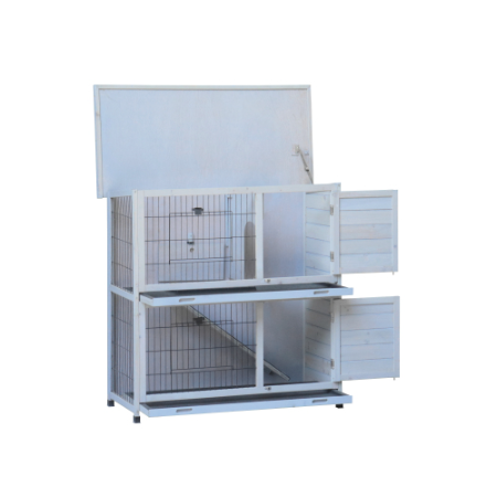 Rabbit Hutch Outdoor, 2-Story Rabbit Cage Indoor With Run, Bunny Cage With 2 Removable No-Leak Trays, Pet Cages With Non-Slip Ramp, Waterproof Roof, Fence, For Small Animals — image 7