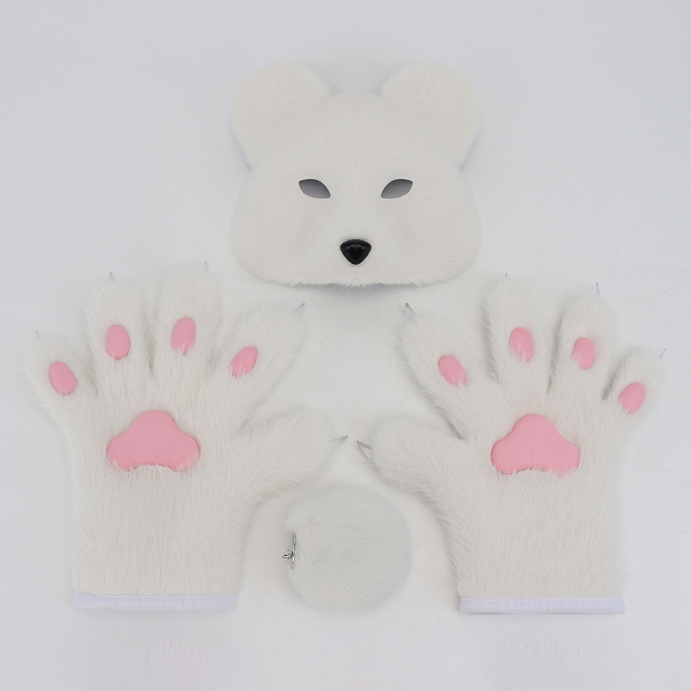 Halloween Fuzzy Costume Set with Realistic Bear Mask and Handmade Bear Paw Gloves for Cosplay and Convention Props — image 7