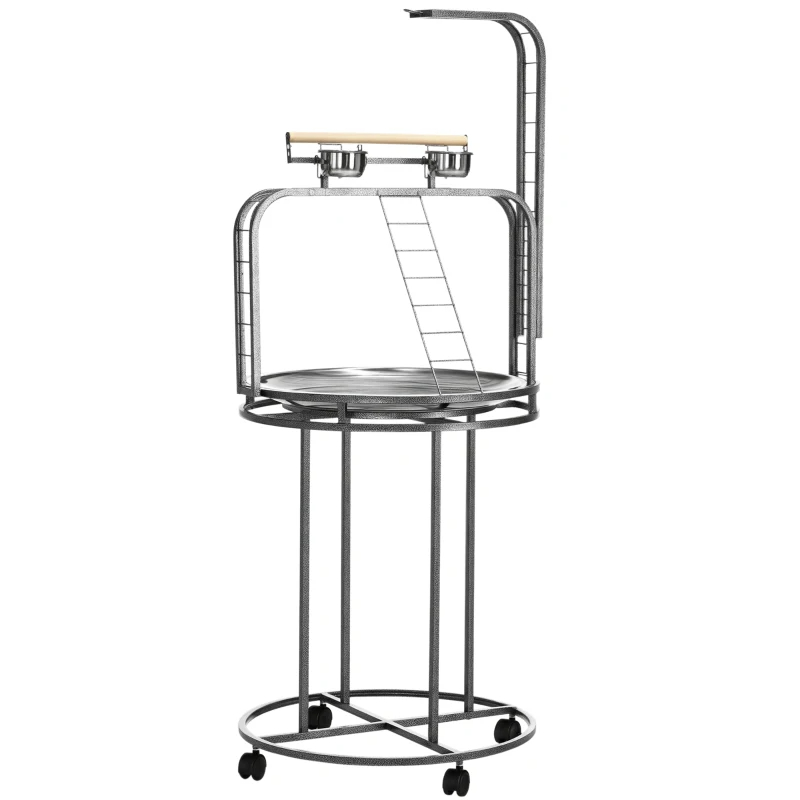PawHut Parrot Stand Large Bird Perch Stand With Toy Hook 3 Ladders, Parrot Perch, Bird Wooden Stand, Gray — imagen 10