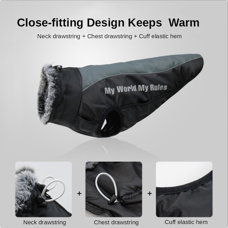 Ropa de Perro Impermeable Vestimenta para Mascotas Reflejos Chaqueta con Collar de Pelo para Perros Grandes — imagen 2
