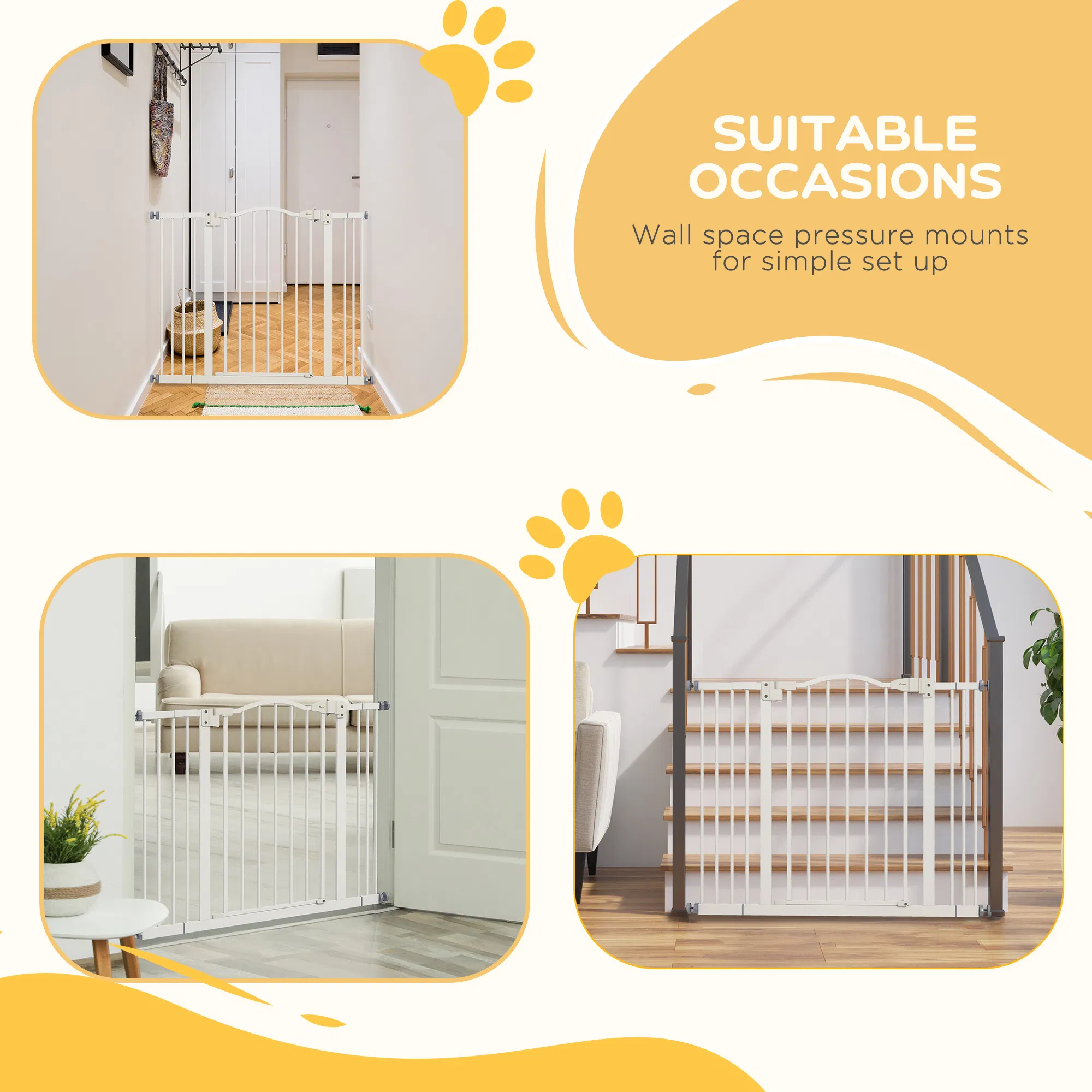 Extra Tall Dog Gate with Door, Pressure Fit, Auto Close, Double Locking for Doorways Hallways Stairs, 29"-39", White — image 3