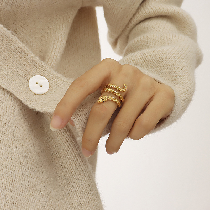 El viento frío rodea el anillo de forma serpiente: anillo femenino de alta gama, sensación fría, moda y personalidad, anillo de acero de titanio, joyería de mano — imagen 4