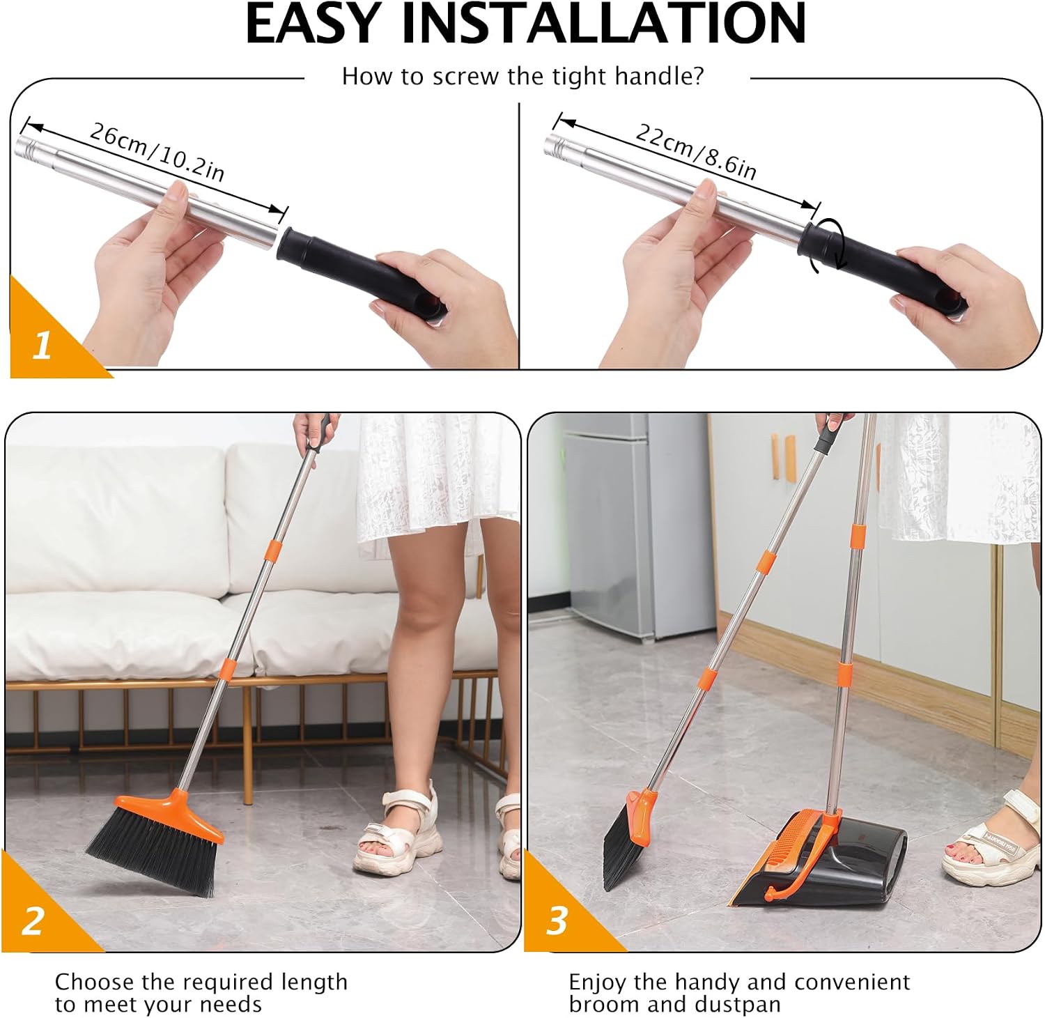 Broom And Dustpan Set, 54.33 Inches Long Handle, Upright Dustpan With Lightweight Stainless Steel Rod, Upright Dustpan, Suitable For Various Scenarios Such As Kitchen, Office And Cleaning Pet Dog Hair — image 10