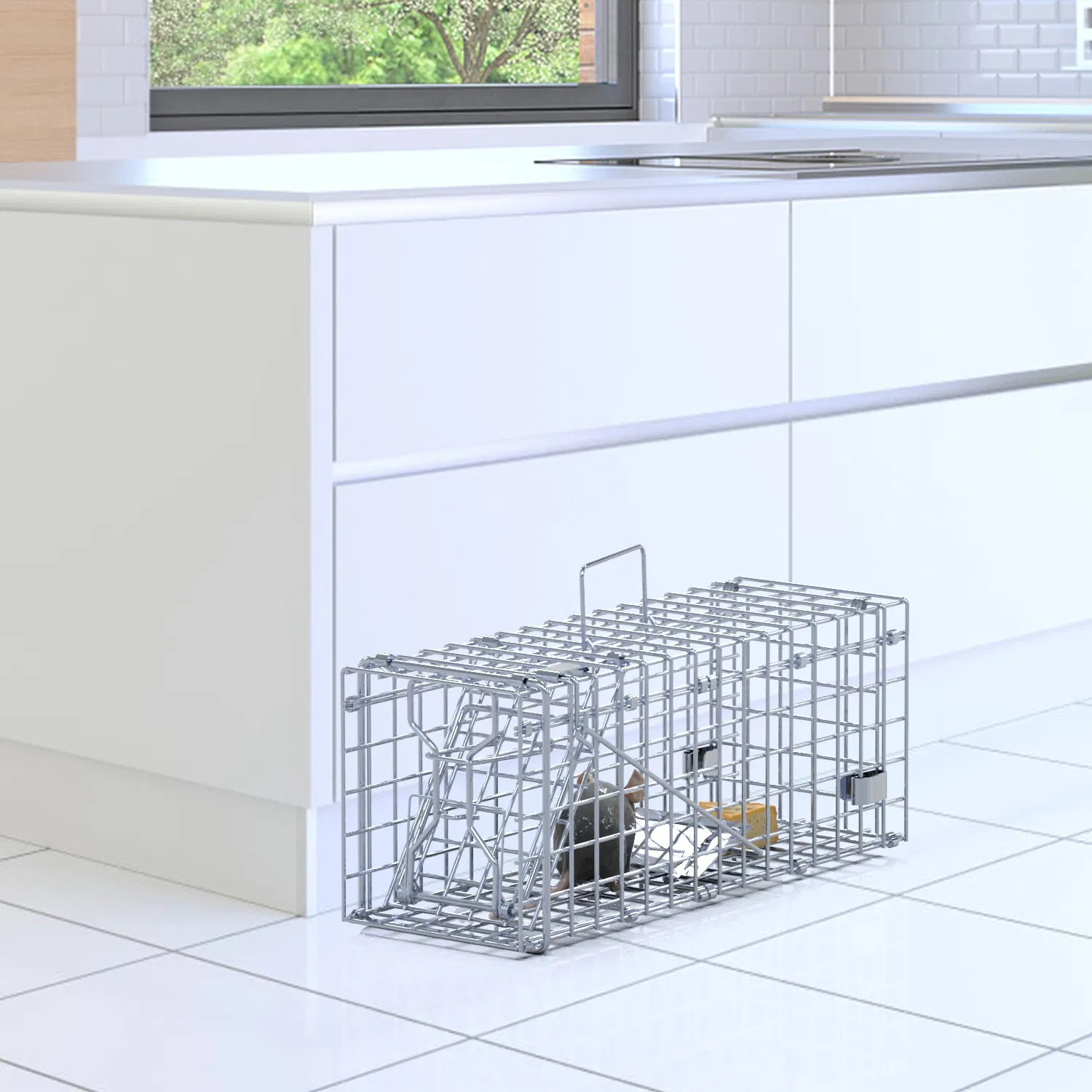 2 jaulas trampa plegables para ratas, trampa humanitaria para roedores vivos, hierro galvanizado, control de ratones con cebo, varilla en forma de L desmontable, para cocina, jardín y almacén — imagen 7
