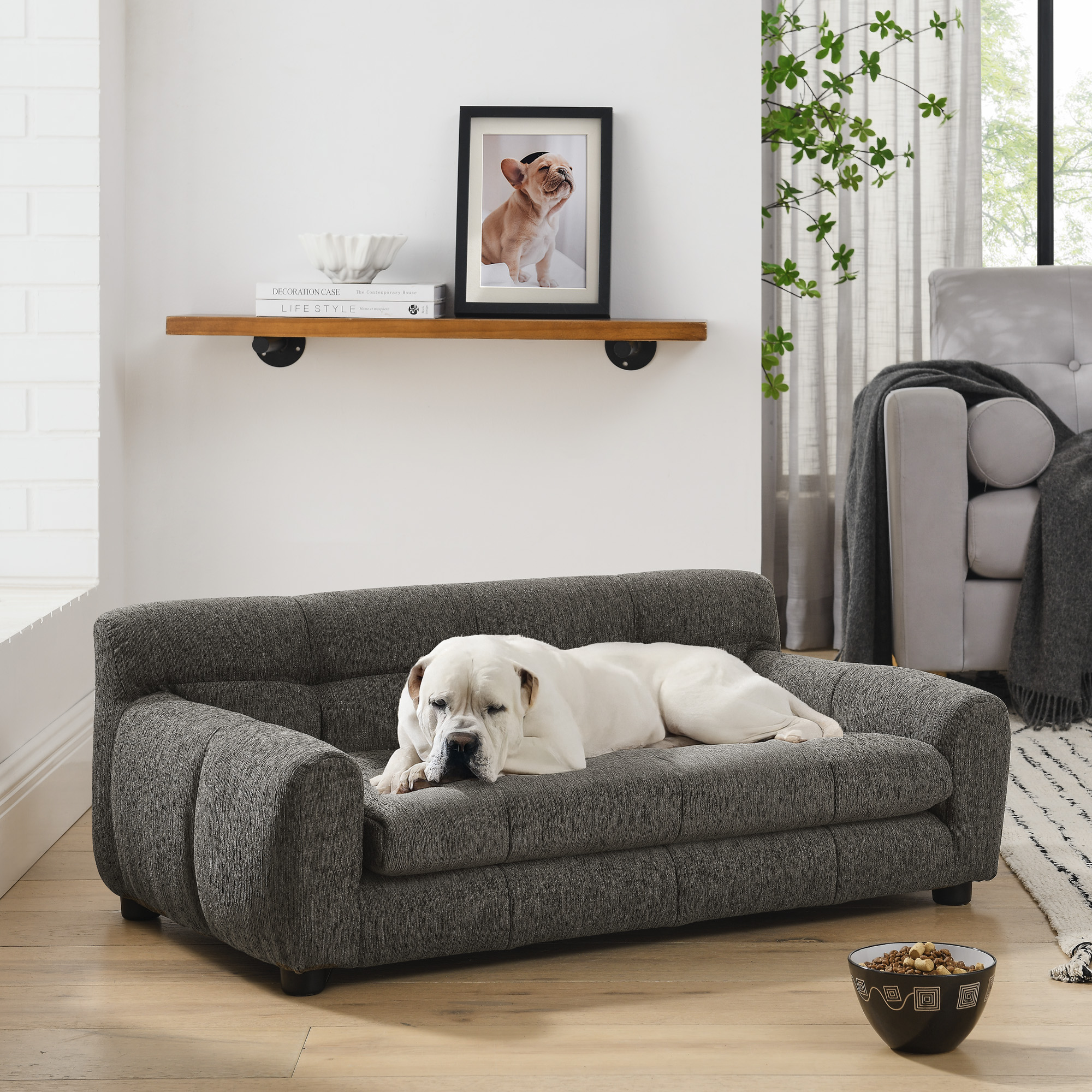 Soft And Comfortable Pet Sofa With Backrest And Armrests, Suitable For Modern Rectangular Pet Sofas For Small And Medium-sized Dogs, -dark Gray — imagen 1