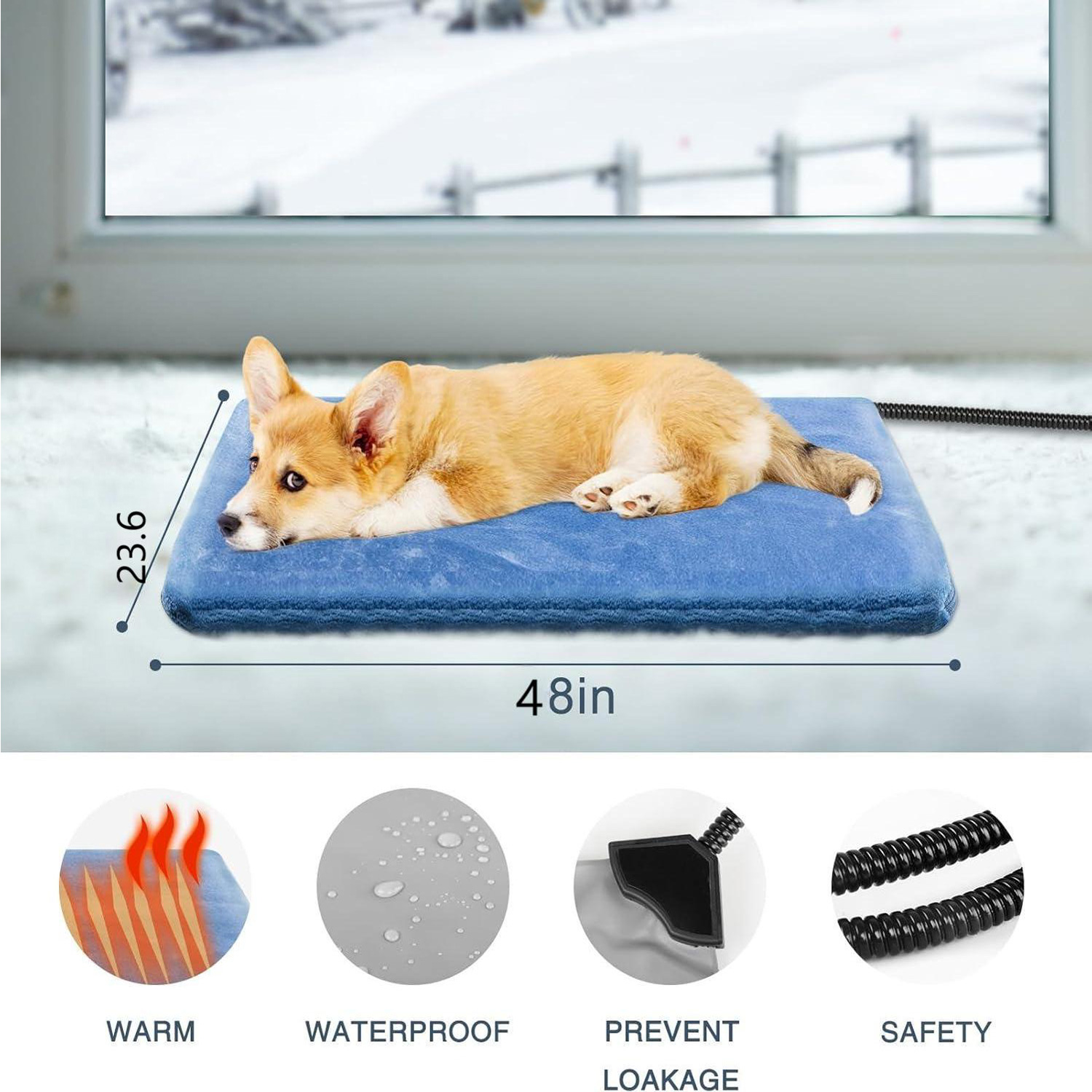 Pet Heating Pad For Dogs & Cats, 48 X 23.6in Waterproof Indoor Outdoor Warming Mat With Chew Resistant Cord, Auto Shut Off Timer, Safe Heated Bed For Puppy Kitten Elderly Pets — image 2