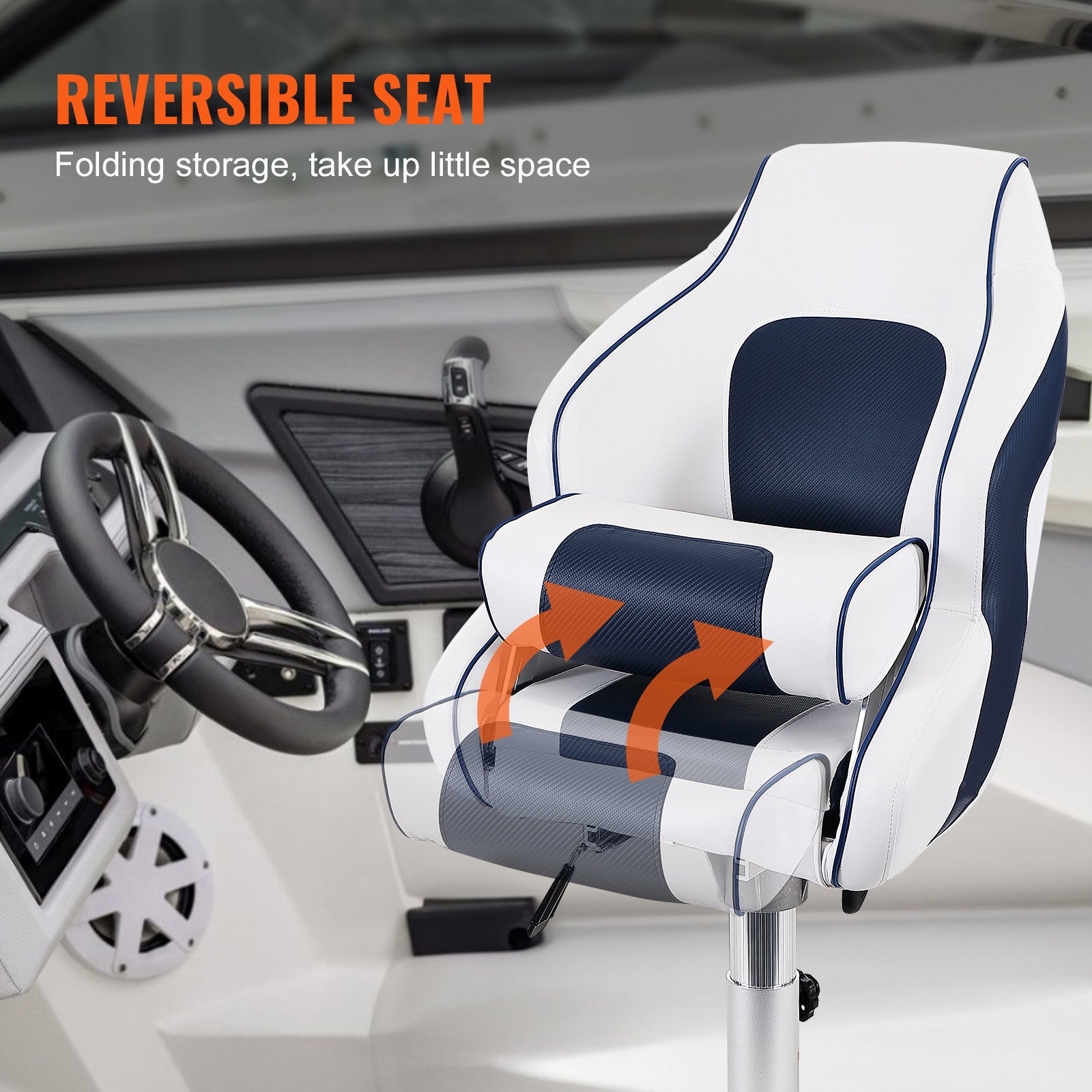 Captain Bucket Seat Boat Seat, Flip Up Boat Seat, With Thickened Sponge Padding, Flip-up Bolster Boat Captain Chair For Fishing Boat, Sightseeing Boat, Speedboat, Canoe, 1-Piece — imagen 4