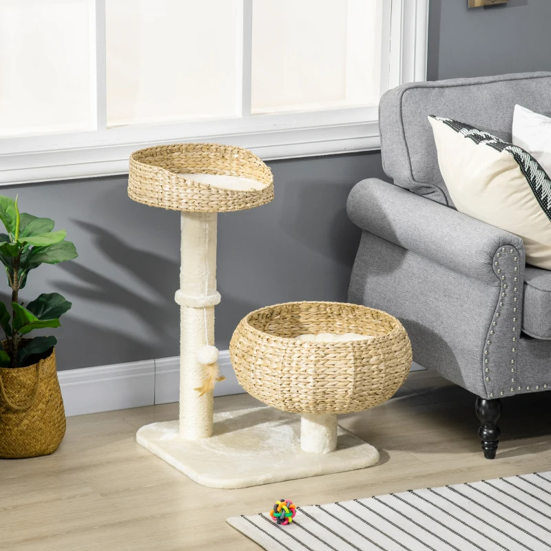 Elevated Cat Bed With Sisal Scratching Post For Indoor Kitties, Modern Cat Tree With Cute Basket Design, Small Cat Tree With Ball Toy — image 1