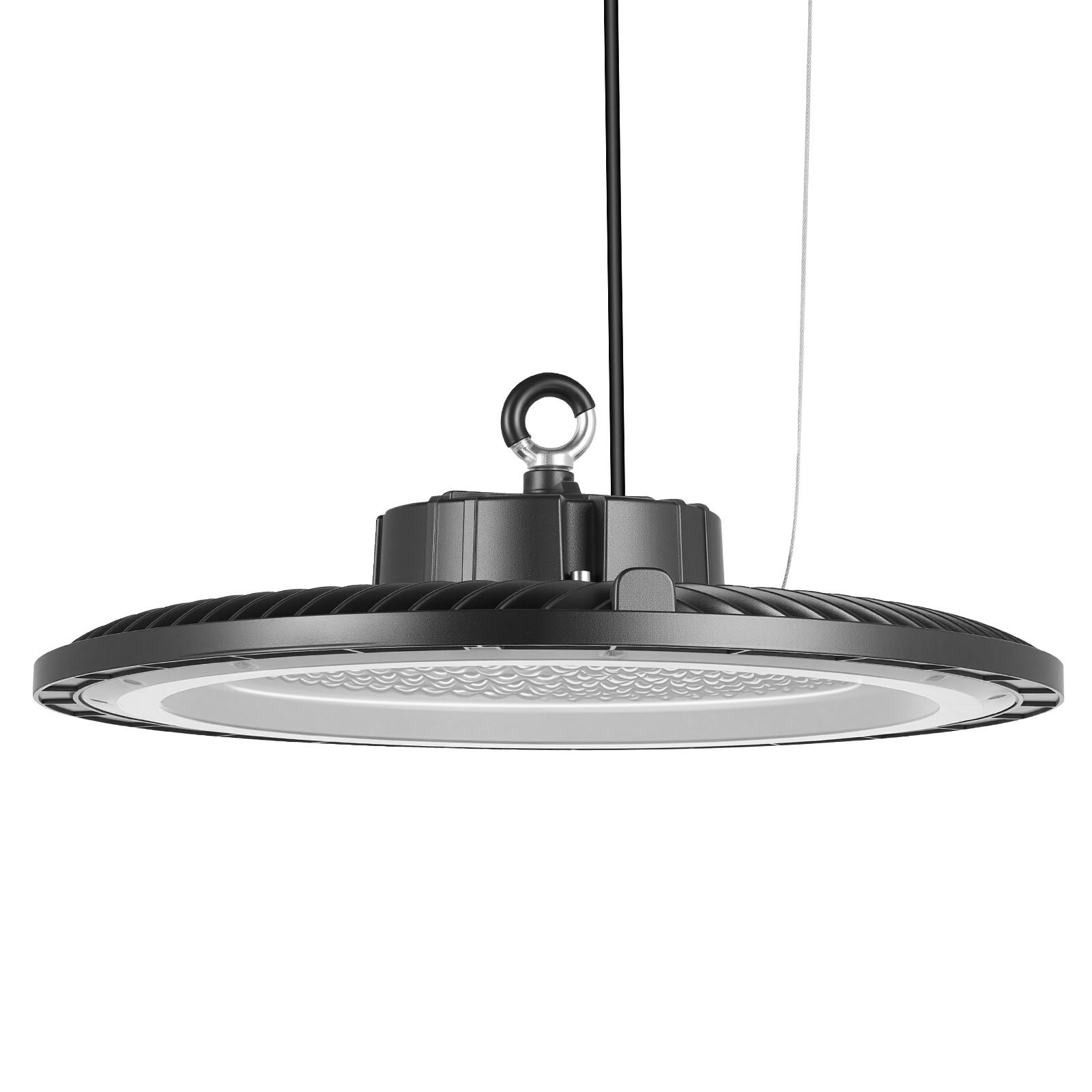 Paquete de 4 Lámparas LED Tipo Campana Alta, 5000K 250W 36000LM Súper Brillantes, Luces LED Tipo OVNI para Almacén y Taller, Impermeables IP65, Voltaje Amplio 100-277V para Almacén, Taller, Fábrica, Gimnasio, Garaje y Granero, Negro — imagen 1