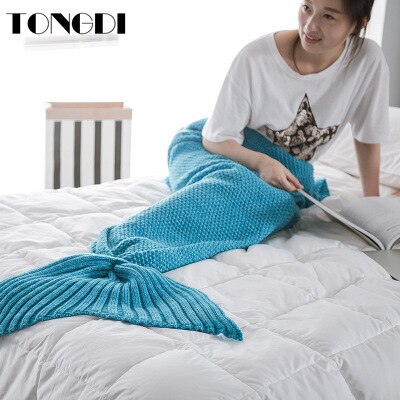 TONGDI Soft Warm Popular Fashionable Mermaid Fish Tail Knitting Blanket Gift For Girl Princess All Season Handmade Sleeping Bag — image 5