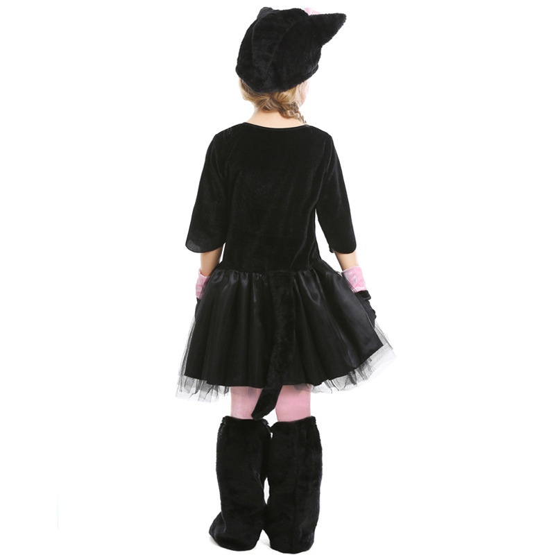 Halloween Animal Costume Cosplay Black and Pink Cat Bow Kids Performance Outfit — image 6