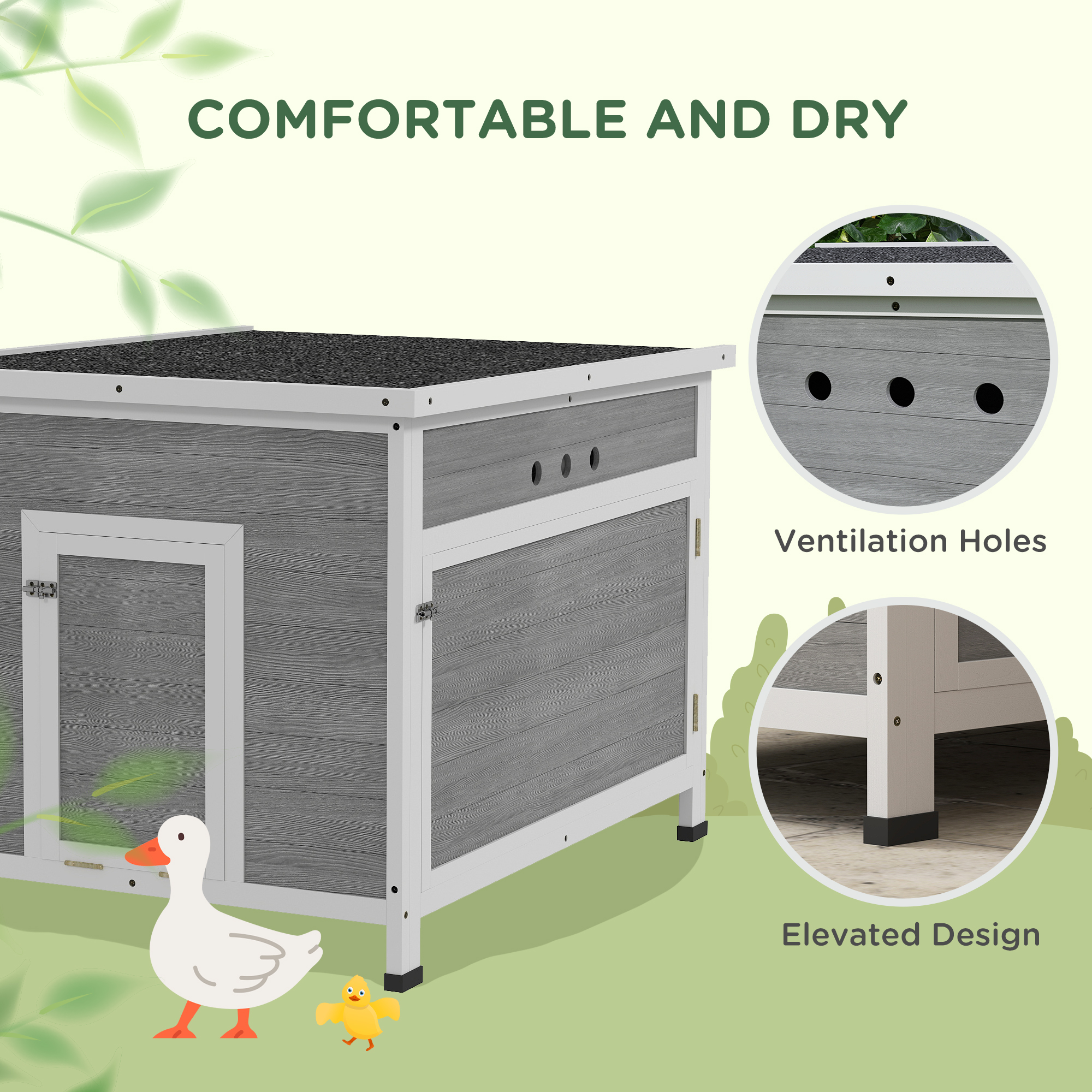 Wooden Duck Coop with Openable Roof, Removable Floor, Double Doors, Ramp, for 3-6 Ducks, Chickens, 30" x 38" x 30" — imagen 5