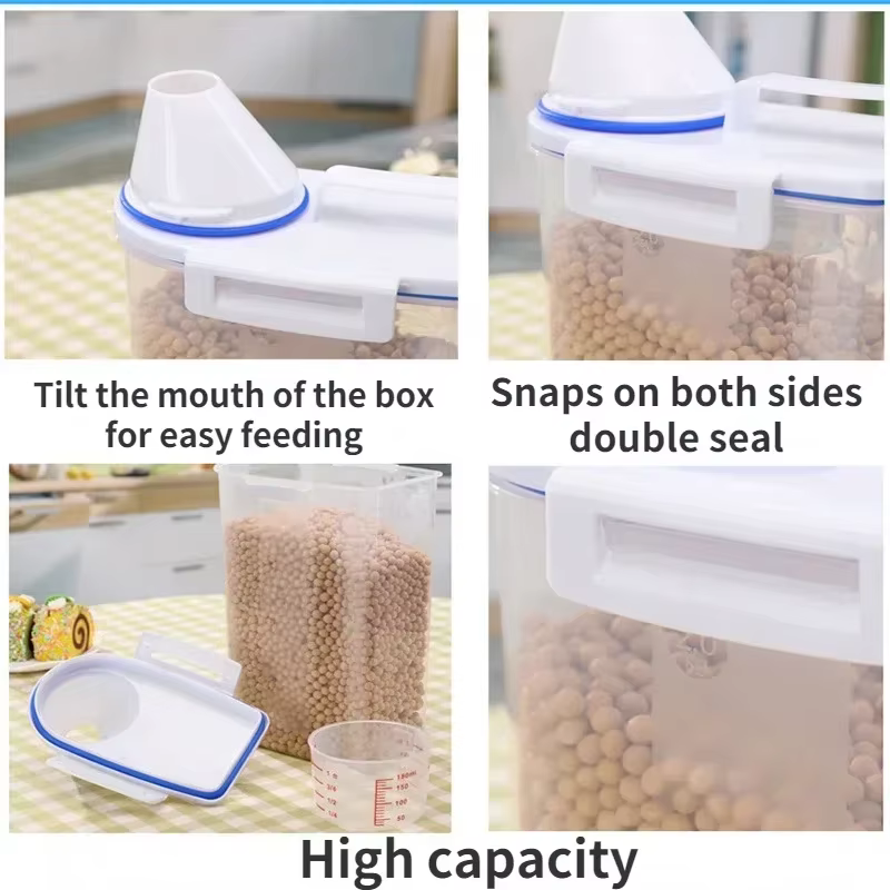 Balde de Comida para Perros y Gatos de 2kg, Tanque de Almacenamiento Plástico con Taza Medidora, Contenedor a Prueba de Humedad, Frasco Sellado, Accesorios para Mascotas — imagen 5
