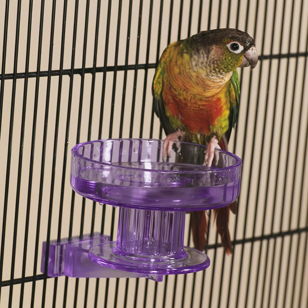 Bird Cage Bath/Removable Cage Bowl, Quick Lock Design, Bath with Clear Plastic Ridges for Perching, for Small-medium Birds, Feeding — image 4