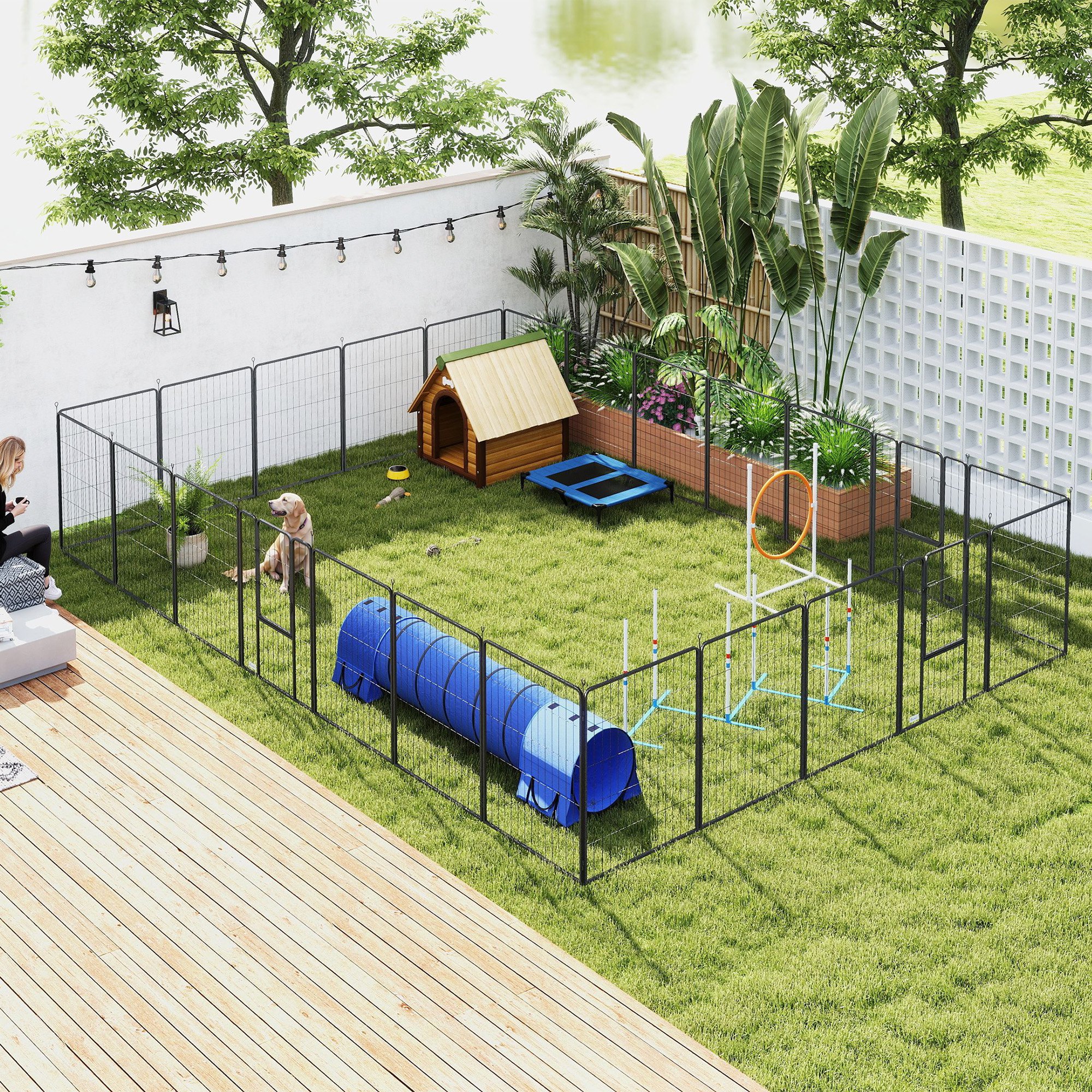 Cubo de Juego para Perros Indoors y Outdoors, 24 Paneles 99 cm Altura, Caja de Ejercicio con Puerta Conectable, Color Gris — imagen 5