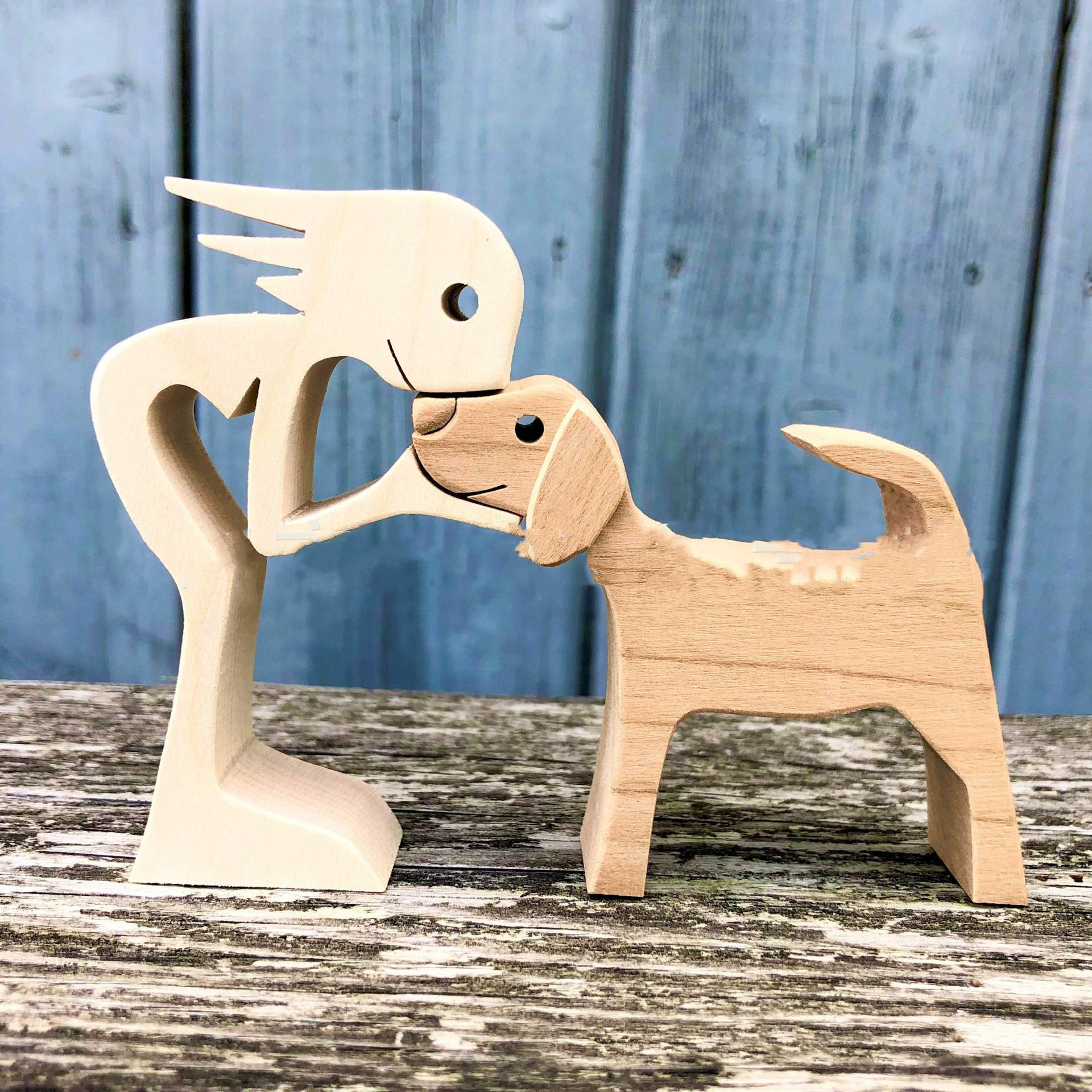 Escultura de Madera para Decoración de Hogar con Perro y Dueño - Regalo de Navidad para Amantes de los Animales — imagen 8