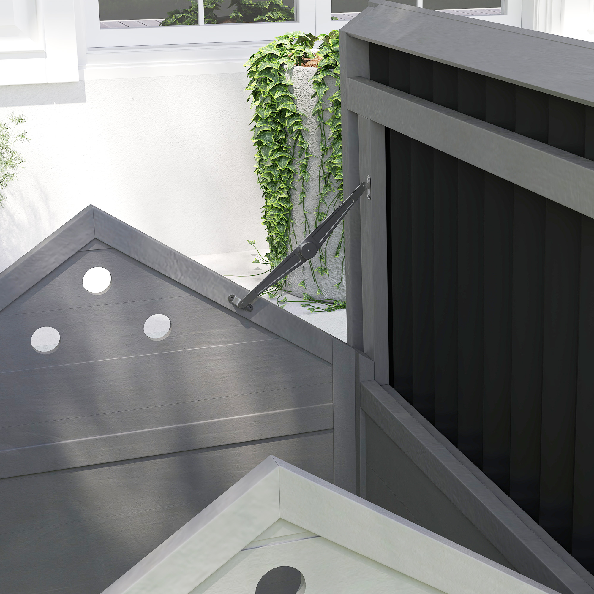 Duck Coop, Wooden Duck House with Openable Roof & Double Doors, Light Gray — imagen 7