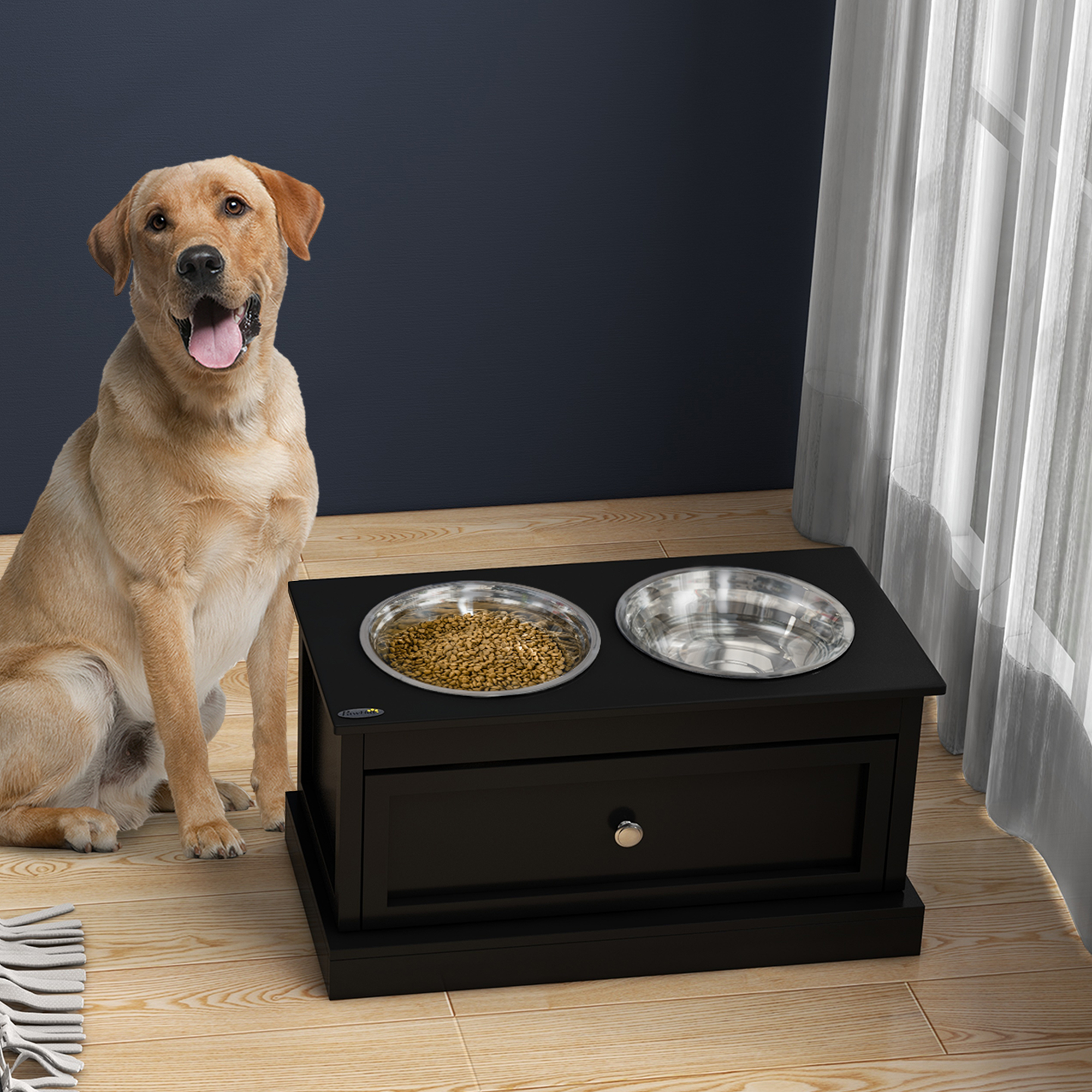 Platos para Perros Elevados con Caja de Almacenamiento, Soporte para Comida y Agua de Perro, Negro — imagen 3
