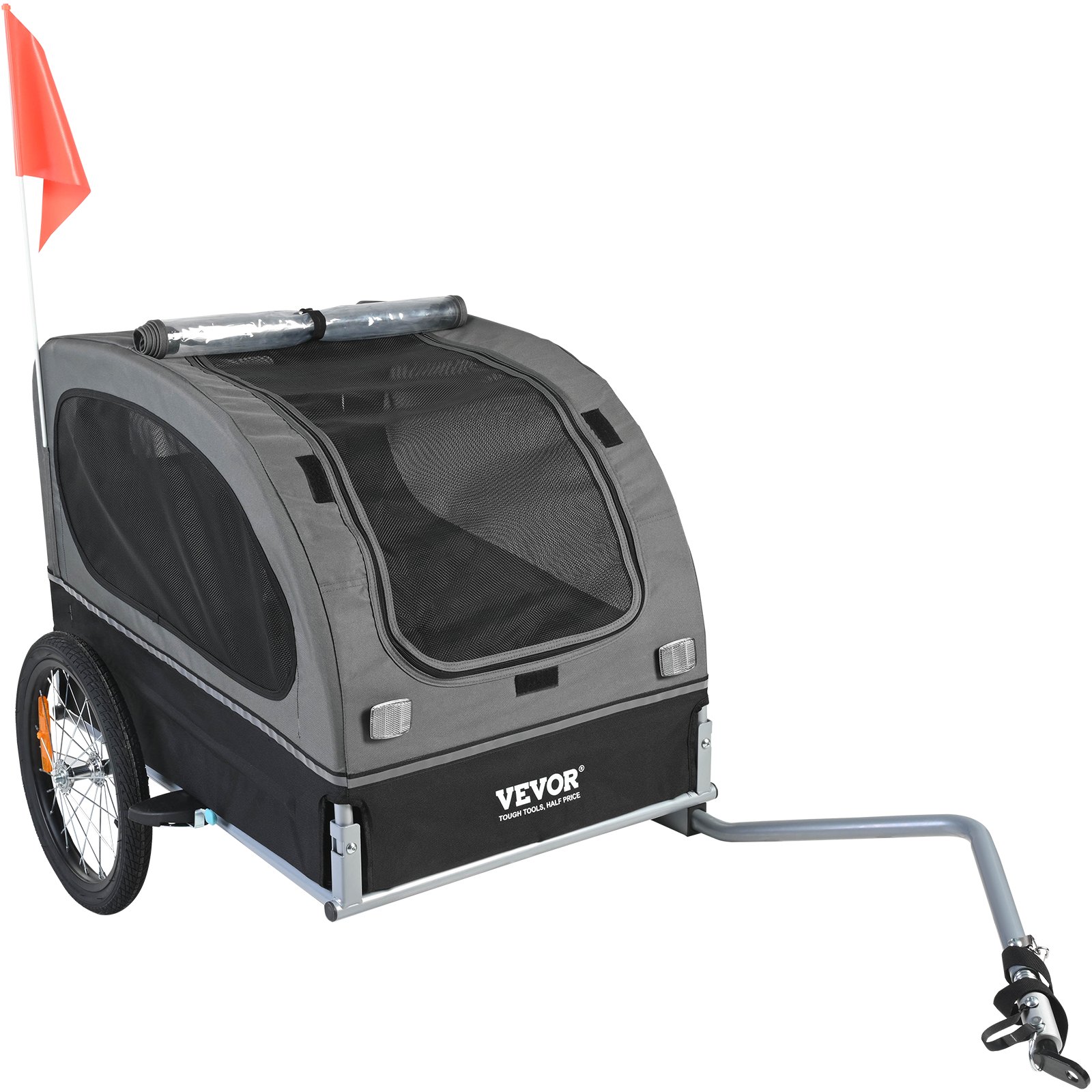 Dog Bike Trailer, Supports Up To 88 Lbs, Pet Cart Bicycle Carrier, Easy Folding Frame With Quick Release Wheels, Universal Bicycle Coupler, Reflectors, Flag, Collapsible To Store, BlackGray — image 8