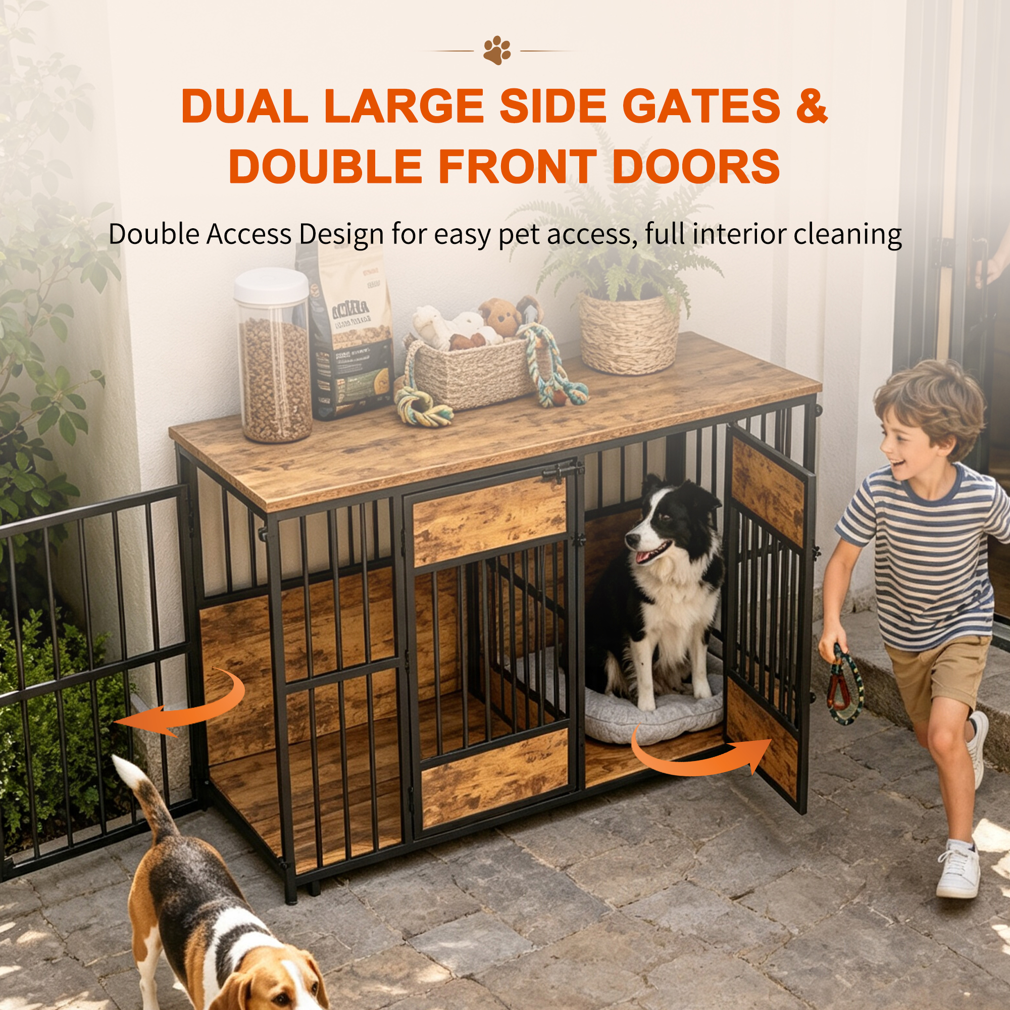Wooden Dog Crate Furniture, Large Dog Kennel with Storage Top, Indoor Pet Cage — image 16